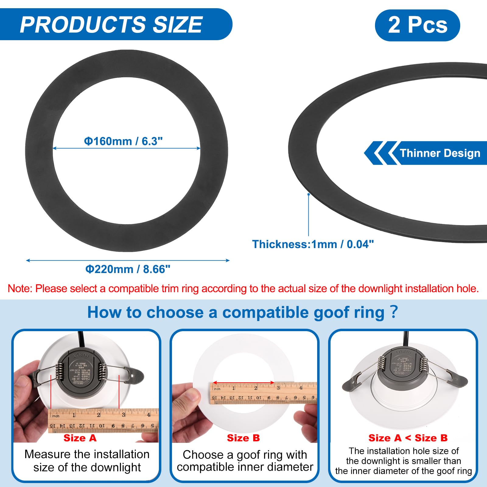 PATIKIL Goof Rings for 6/8 Inch Recessed Can Lighting Down Light, 2 Pcs Metal Goof Trim Rings Cover, Outer Diameter 8.66-inch - Image 2