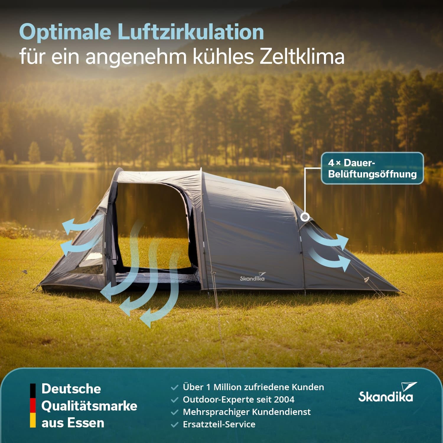 Skandika Tunnelzelt Helgver Sleeper | Festival Zelt für 3-4 Personen, großer Vorraum, Sleeper Technology, wasserdicht, 3000 mm Wassersäule, Schwarze Schlafkabine | Zelt Festival, Camping
