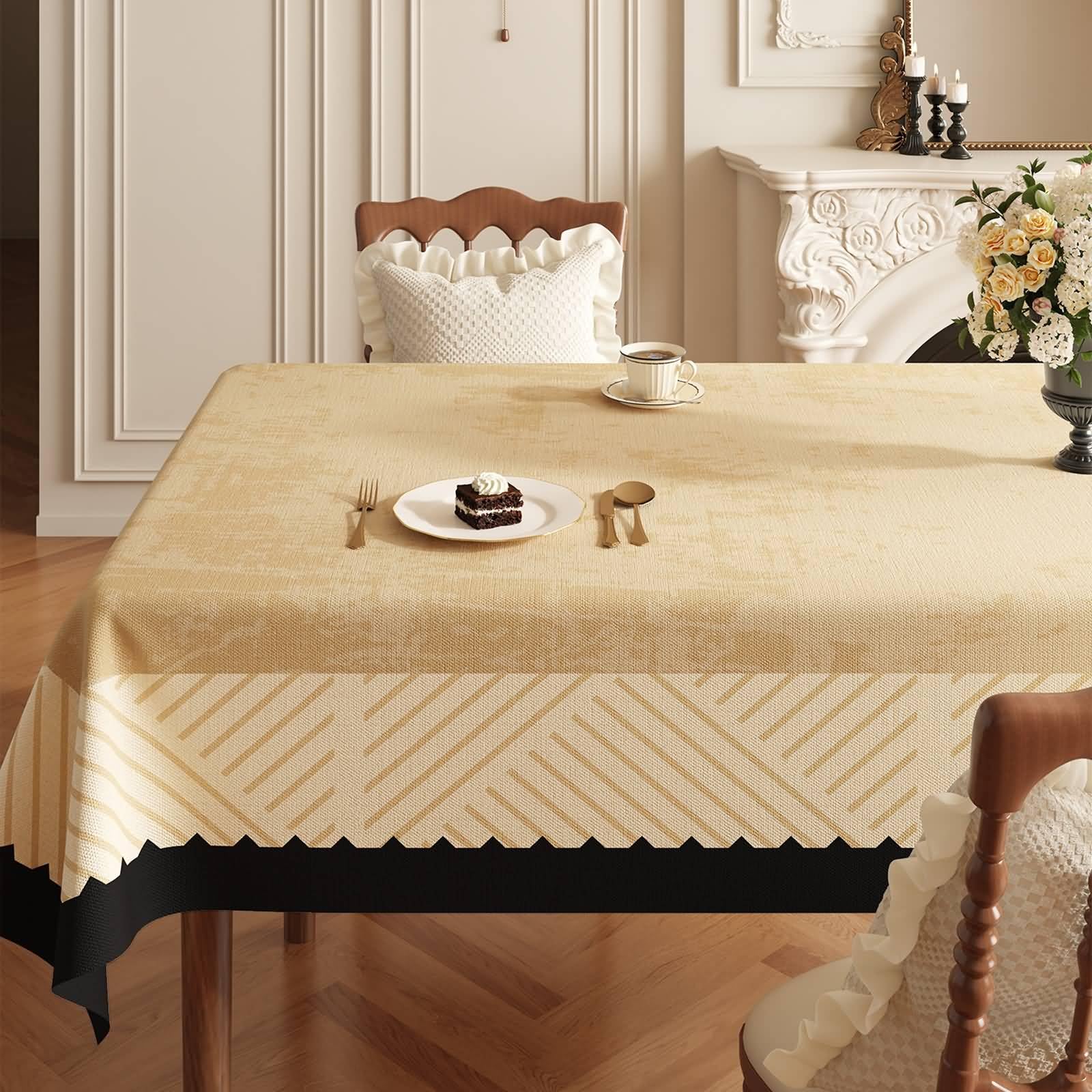 Tovaglia Antimacchia Rettangolare PVC, Kaki Nero, 140x200CM