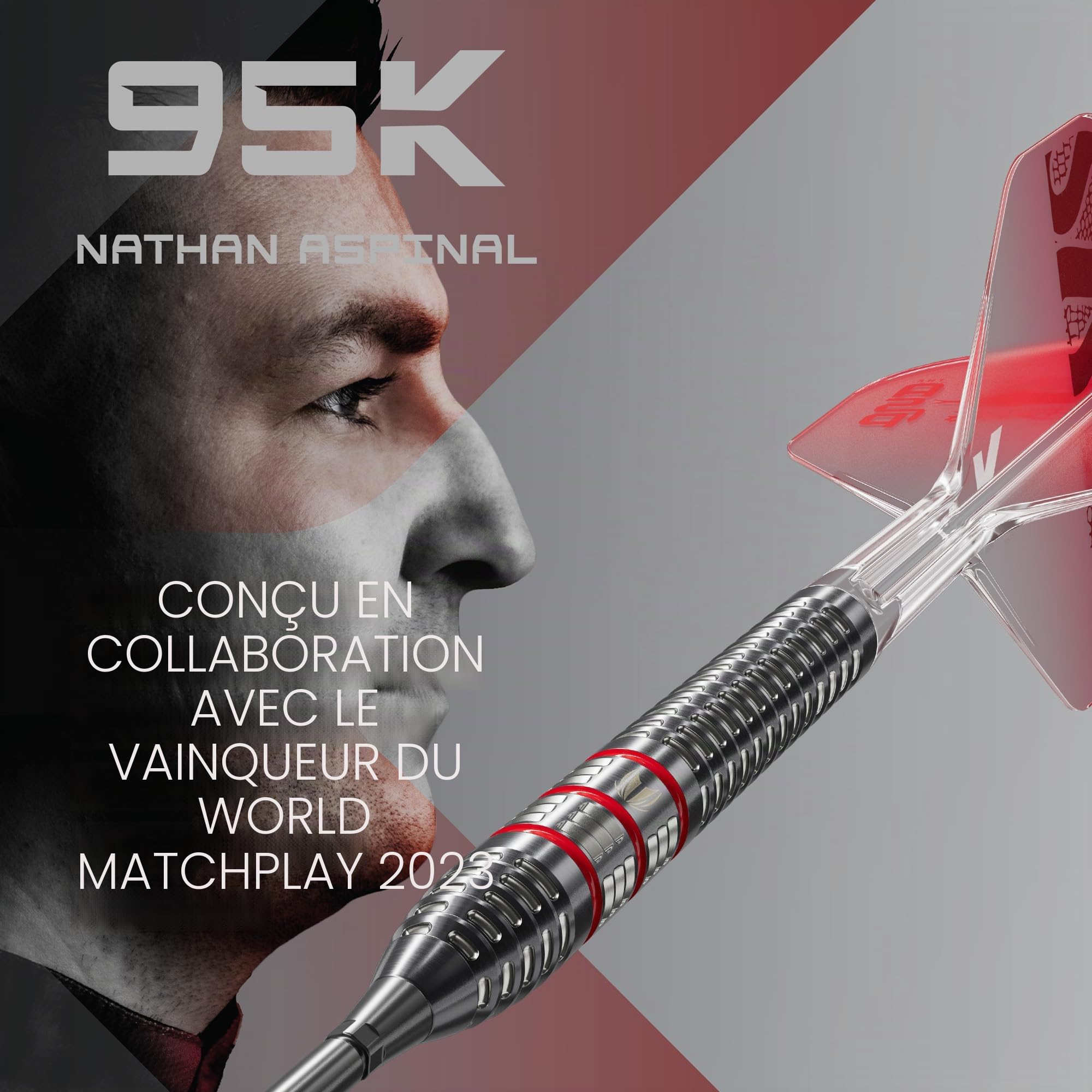 Target Darts Nathan Aspinall Pointe en Acier 95K Fléchette Set, 22G/24G/26G | 95% Tungstène Fléchettes, K-Flex N°2 Volants et Arbres, Swiss Storm Noir & SP Outil Inclus | Player Edition Professionnels