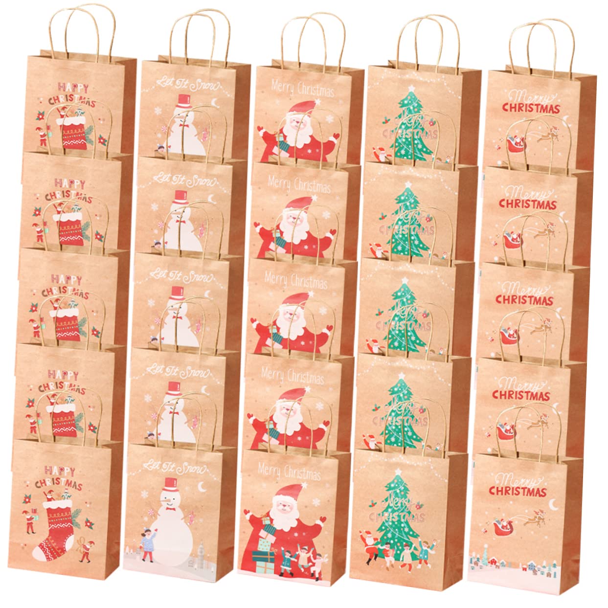 Hoement 25pezzi Bors Carta Natalizie Sacchetti Con Manici Per Caramelle Snack e Piccoli Regali Design Festivo Con Motivi Di Natale Materiale Sicuro Qualità