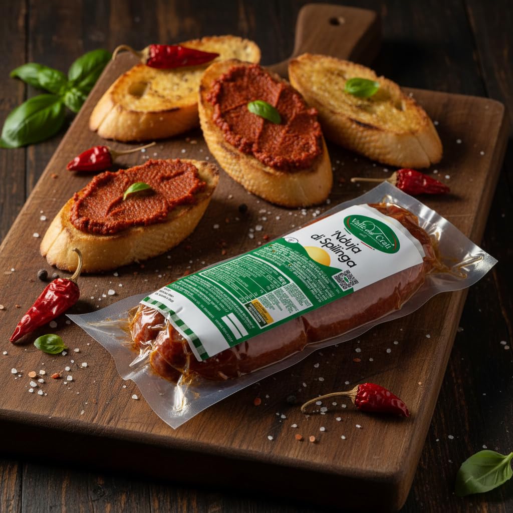 Valle del Crati Nduja Calabraise de Spilinga 1 KG | Nduja produite en Calabre | Nduja épicé salami calabrais à tartiner | Nduja artisanale | 2 pièces (1000 gr)