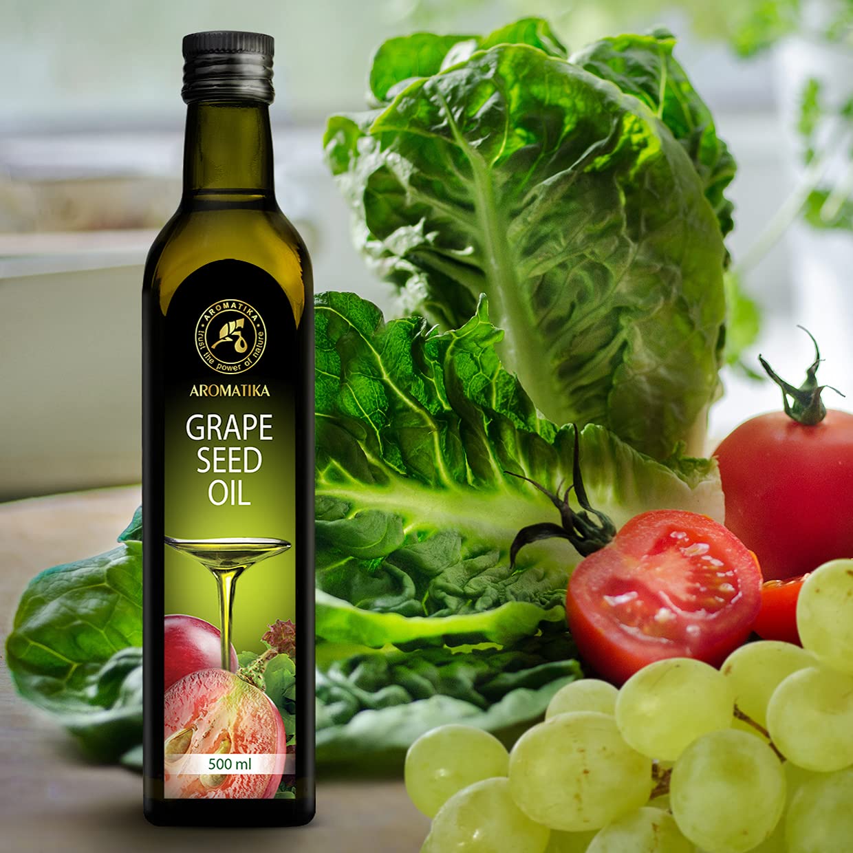 Aceite de Semilla de Uva 500ml - Aceite de Pepita de Uva para Cocinar y Hornear - Vegano - Aceite para Ensaladas - Aceite Culinarios - Ideal para Consumo, Freír y Aderezos de Ensaladas