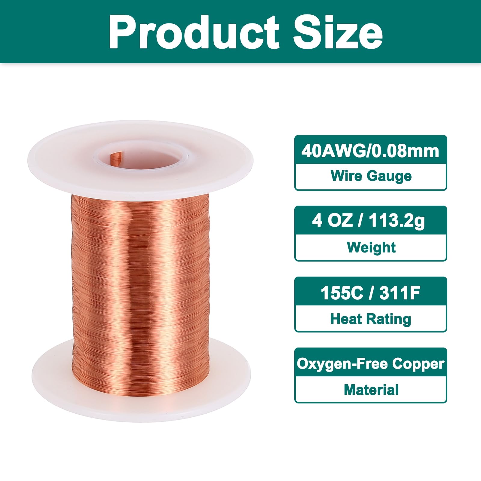 sourcing map Alambre magnético de 40 AWG, cobre esmaltado, bobina 4 oz 155C para transformador motor