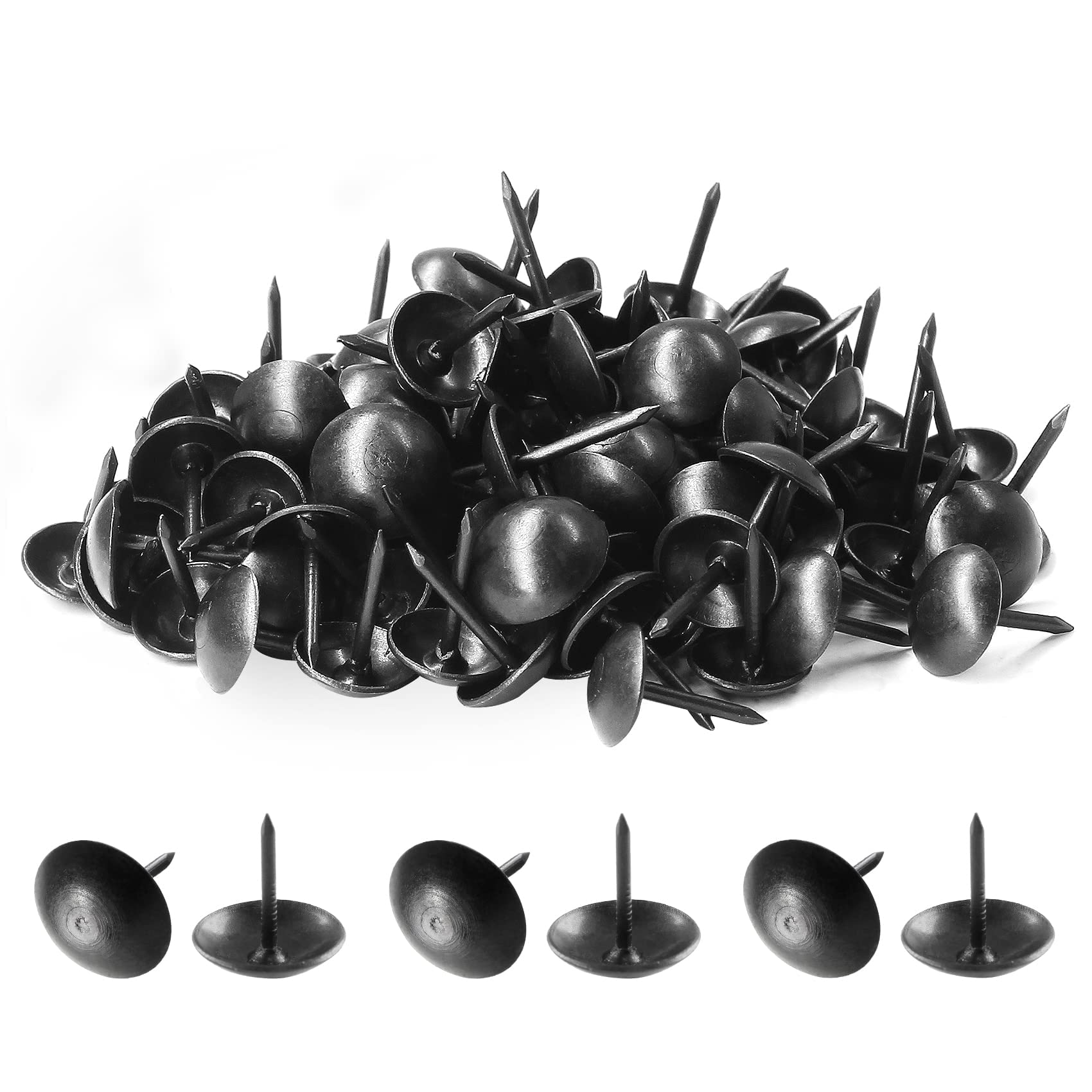 Piutouyar 200 Pcs Black Upholstery Tacks Antique Metal Thumb Tacks Round Head Upholstery Pins for Upholstered Furniture Cork Board DIY Projects or