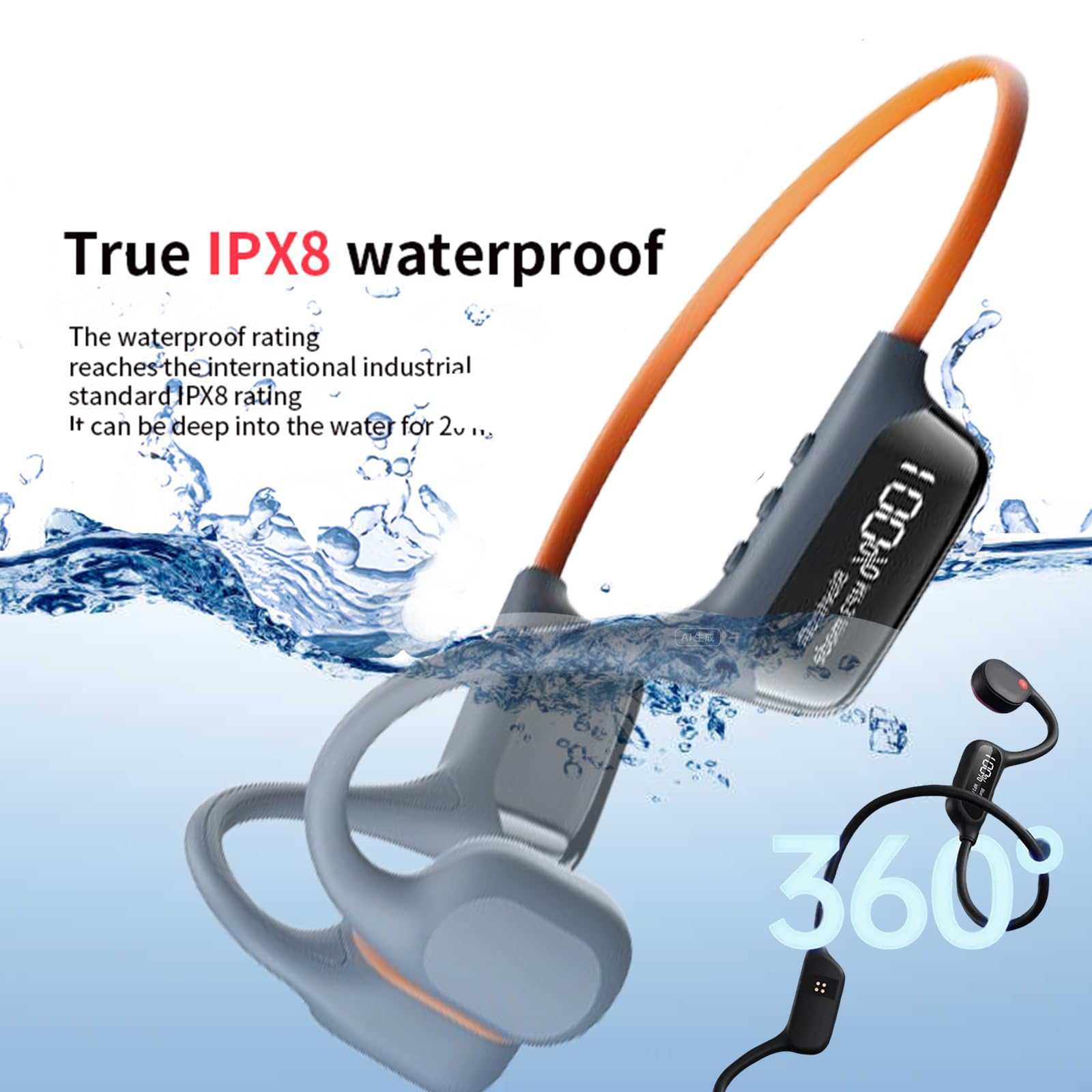 Auriculares Impermeables natación,Auriculares acuaticos para Natacion,Abiertos inalámbricos para Correr y Montar en Bicicleta, Ejercicio, Fitness,Carga magnética-Red