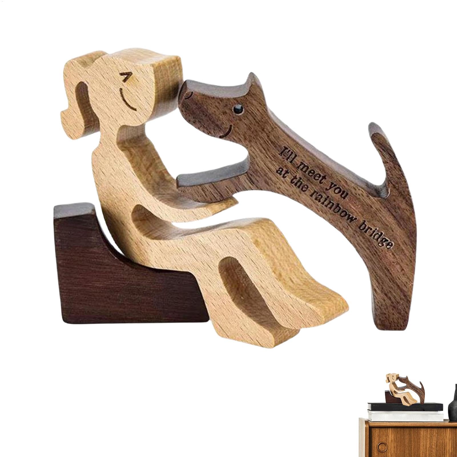 Figuras de perro de madera,Escultura de madera de perro,Estatuas de perro artesanales de madera Escultura de cachorro para amantes de las mascotas - Acentos de decoración de madera de escultura resist