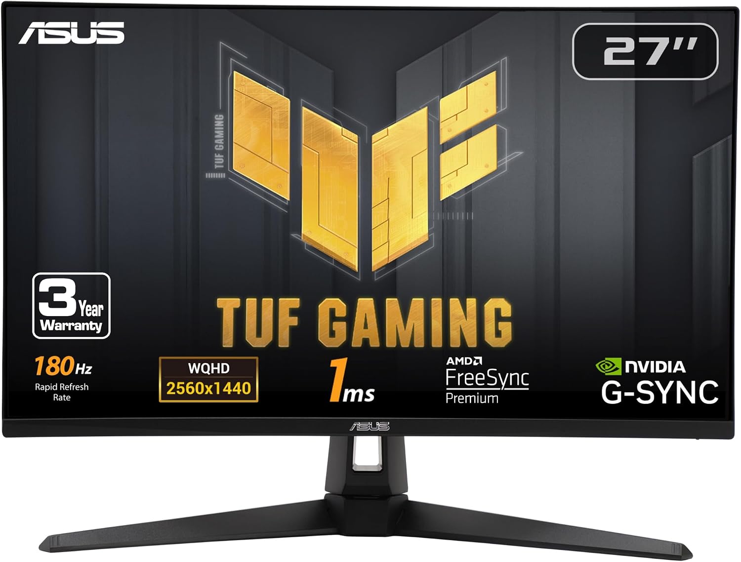ASUS TUF Gaming VG27AQ3A 27 Inch 1440p 180Hz G-SYNC Gaming Monitor | Fast IPS, ELMB Sync, 1ms, 130% sRGB, Built-In Speakers, FreeSync Premium, HDR10, for PS5 and Xbox, 3yr warranty