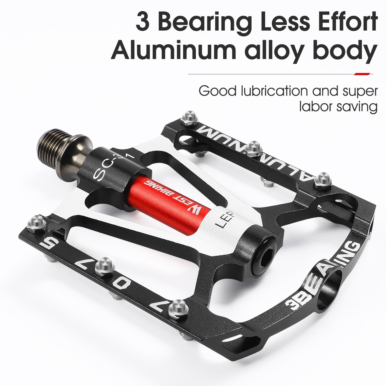 ENJOHOS Pedali Per Bicicletta 3 Cuscinetti Sigillati Antiscivolo Cnc Alluminio Pedale Leggero Ampia Piattaforma Piatta Anti-Skid Pedali Per 9/16" Mtb,Bici Da Strada,Bmx,E-Bike 1 Coppia/2 Pezzi