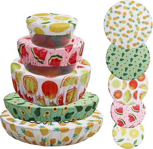 Miniatura 1 de 10 fundas reutilizables para tazones en 5 tamaños, tela elástica, cubierta para platos, recipientes de almacenamiento de cocina, tapas para frutas,
