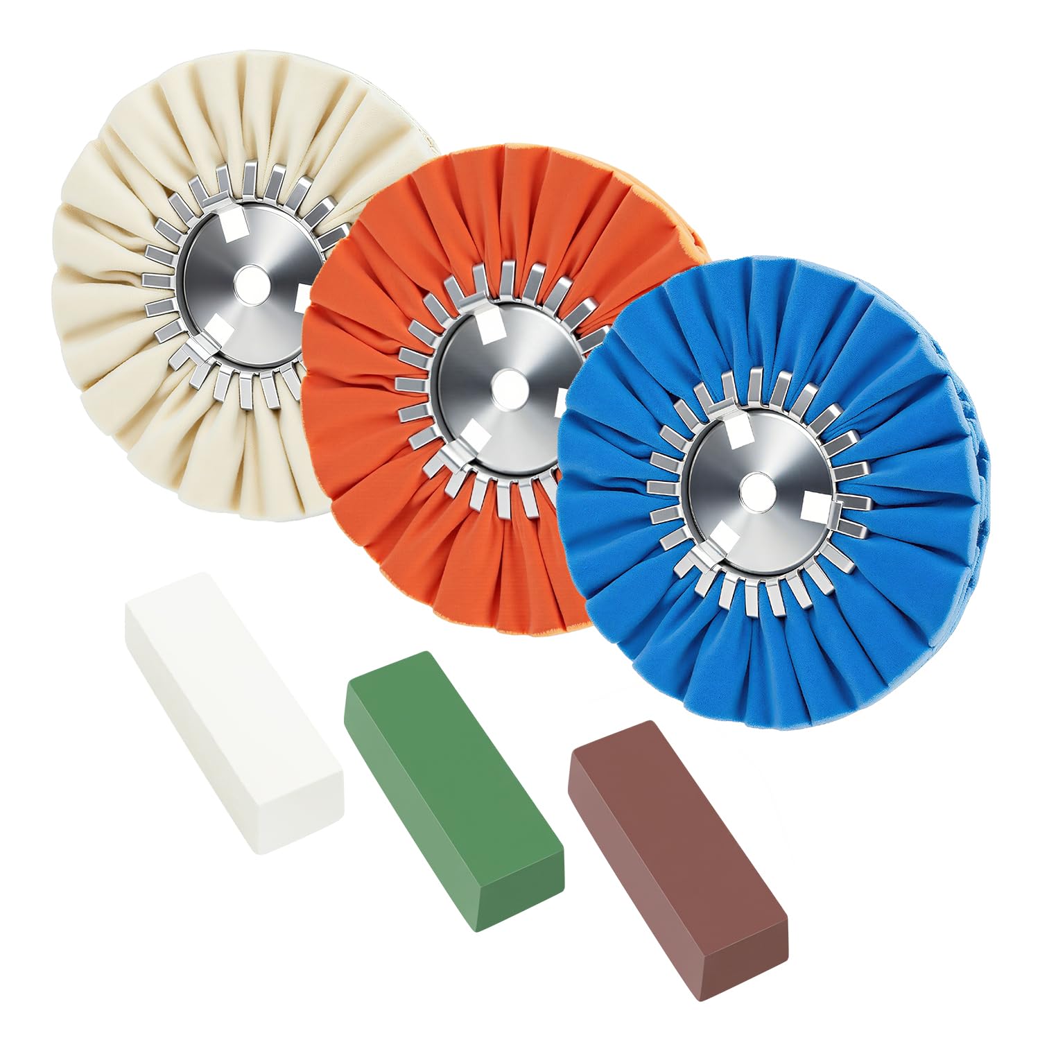 QZATTCAEN 8 Airway Buffing Wheel Kit Polishing Wheel and Polishing Compound for Angle Grinder 8" in Diameter 5/8" in Arbor Hole Aluminum Metal Buffing