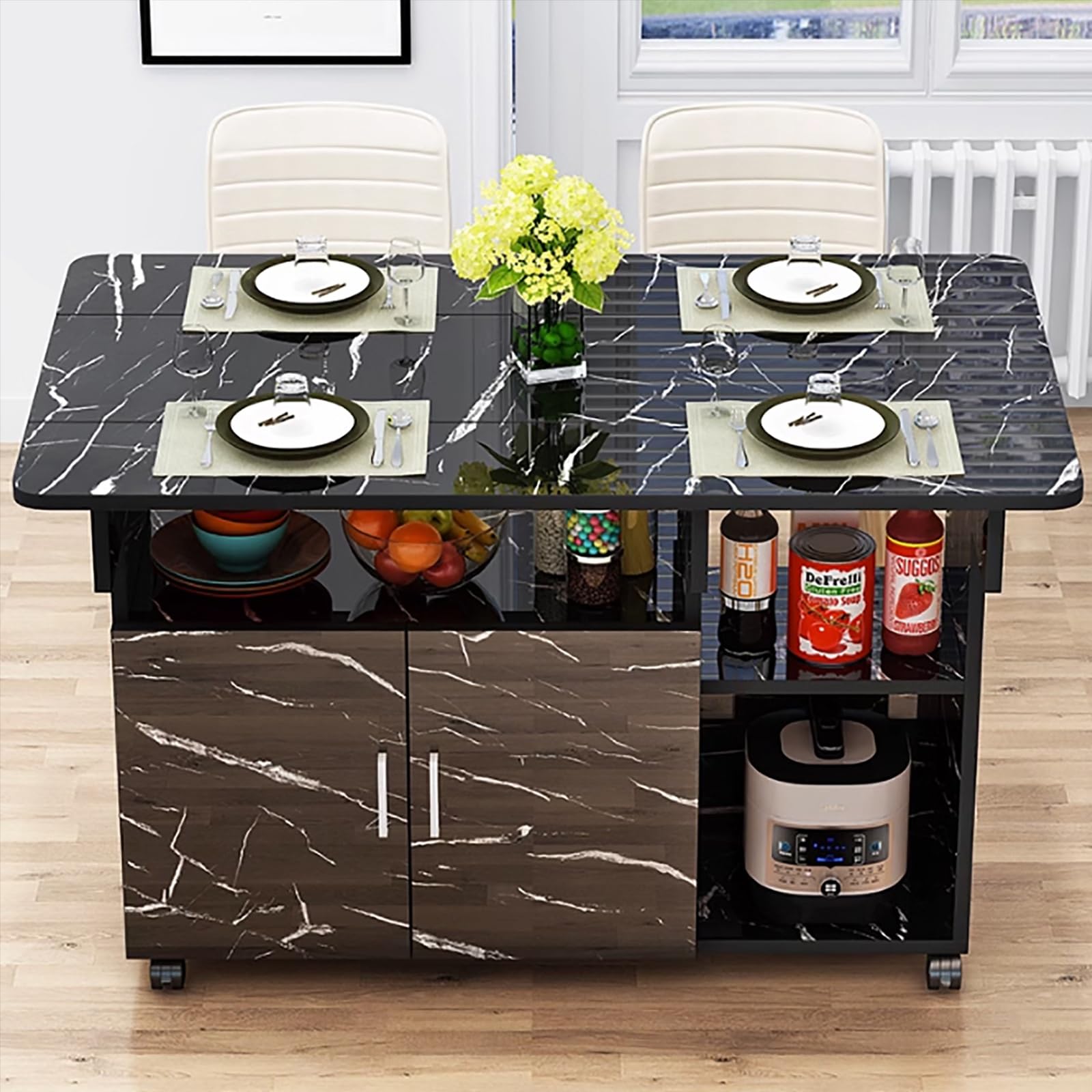 Tavolo mobile con armadio e ripiano aperto, design salvaspazio su 6 ruote, ideale per lavoro, studio e lavoro - 120 cm (colore: D)