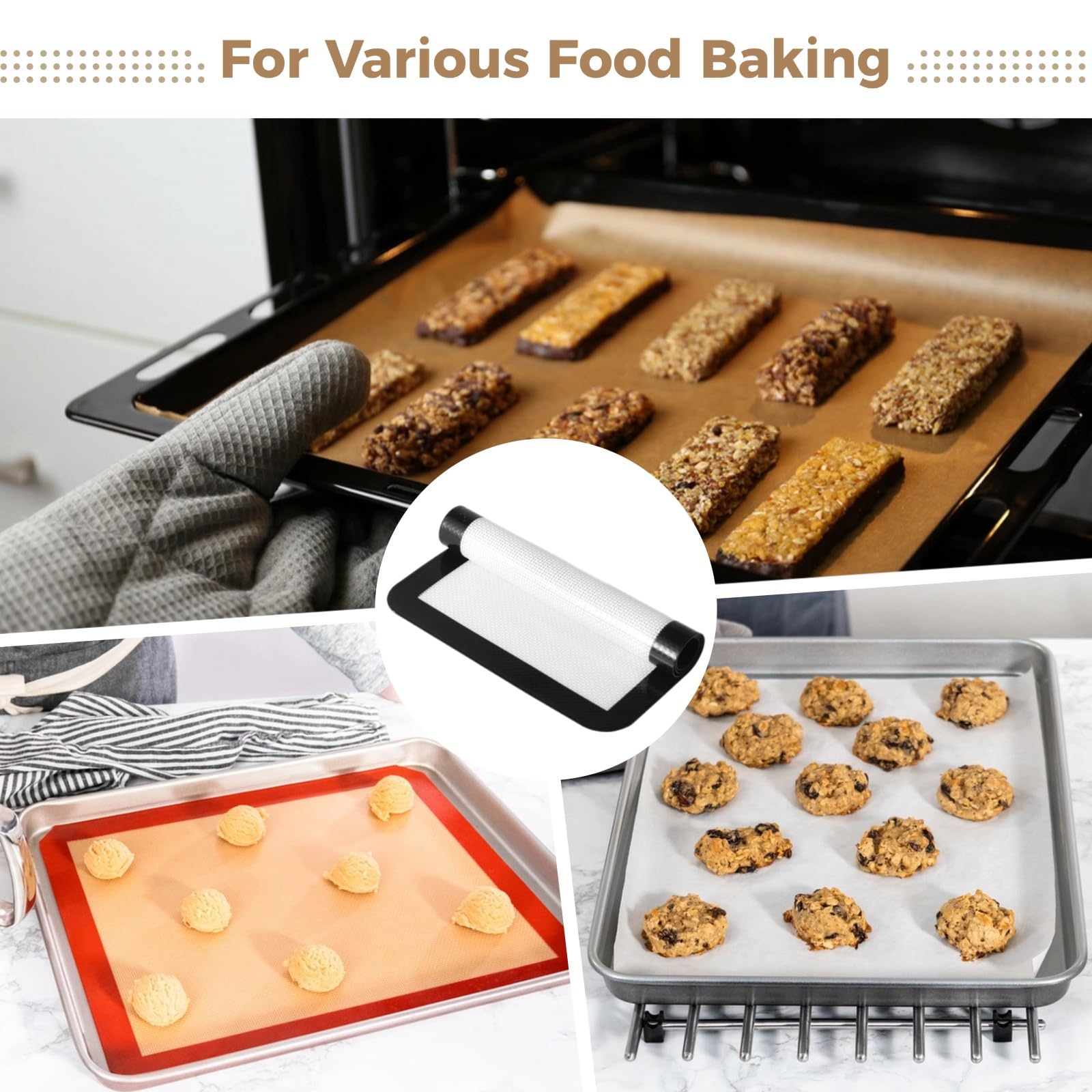 8 Stk. Antihaft Backmatten aus Silikon, für Heißluftfritteuse und Gefriertrockner, für hohe Temperaturen, vielseitige Backeinlagen 13,3 x 7 Zoll, zum Backen, Rösten und Grillen