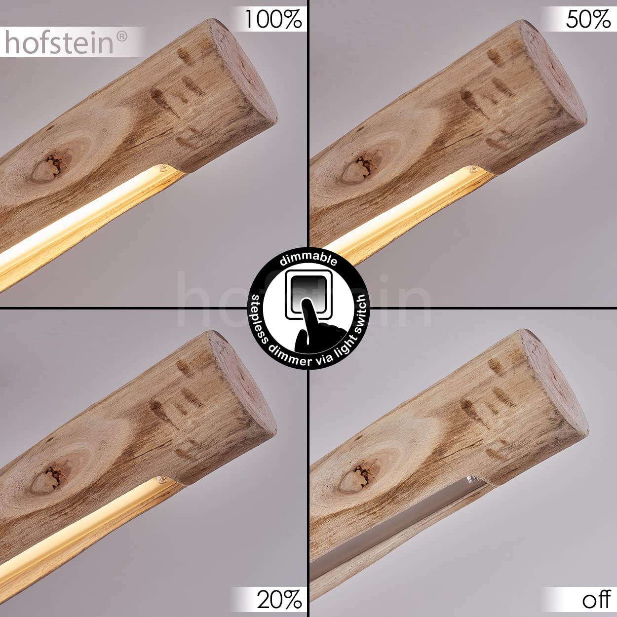 Plafoniera Winterthur LED, plafoniera dimmerabile in metallo e asta di legno in nero/natura, 1 luce, 15 watt, 1062 lumen, colore della luce 3000 Kelvin (bianco caldo)