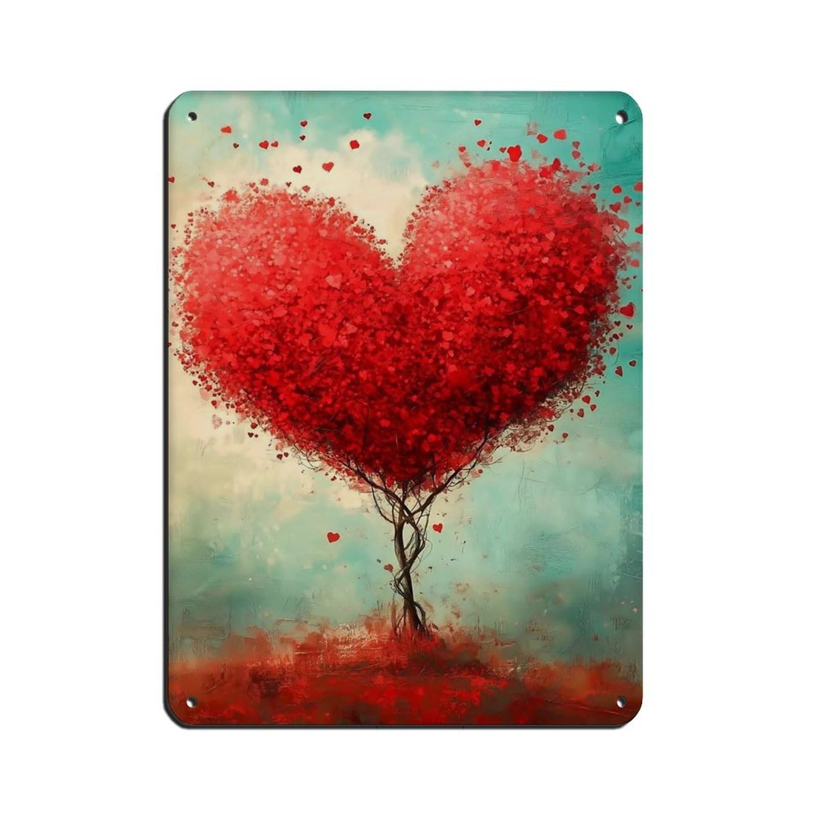 Whimsical Heart Shape Tree Art Tin Sign Vintage Metal Pub Club Cafe Bar Home Wall Art Decoration Poster Retro 12x16inch(30x40cm)
