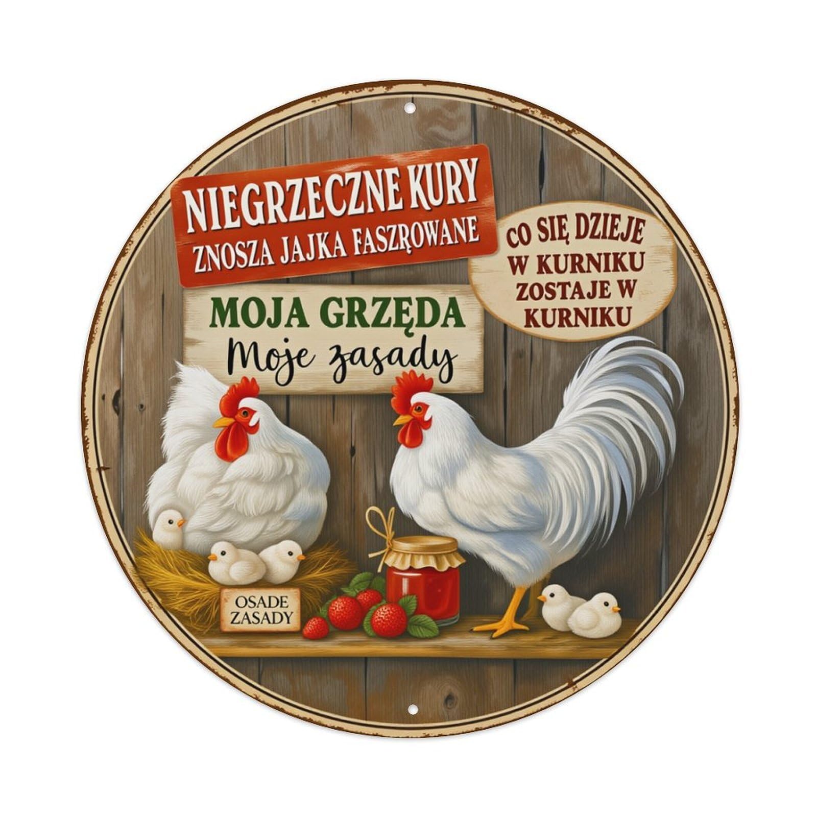 Chicken Rooster Eggs Straw Jar Round Tin Sign Retro Metal Sign for Cafe Bar Pub Home Game Room Gym Club Wall Decoration Vintage Metal Poster 8x8 Inch