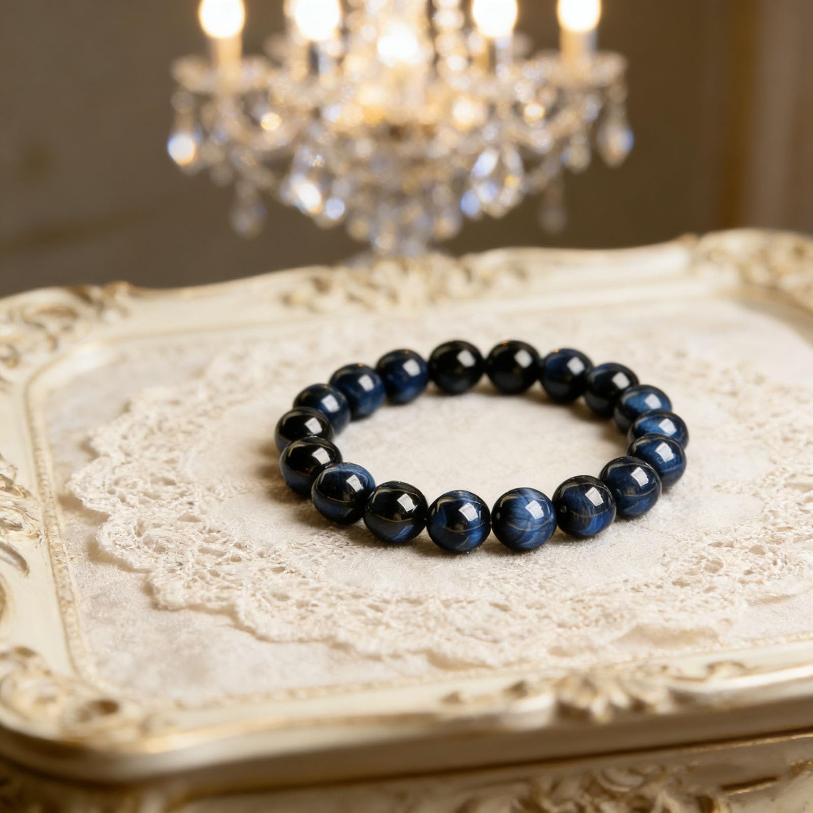 Pulsera de Ojo de Tigre Azul para Hombres y Mujeres, Pulsera elástica de Piedra Natural para protección, Calma, Confianza y Buena Suerte, joyería de energía de Cristal elástico,10MM