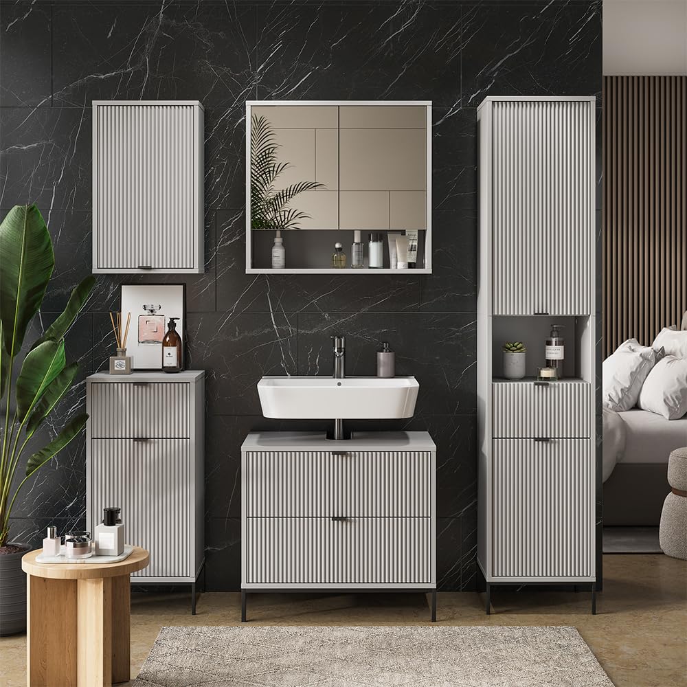 Vicco Mueble bajo Lavabo Eliza, Gris, 70 x 63 cm | Con 2 cajones extraíbles, apto para sifones estándar con abertura en la parte superior
