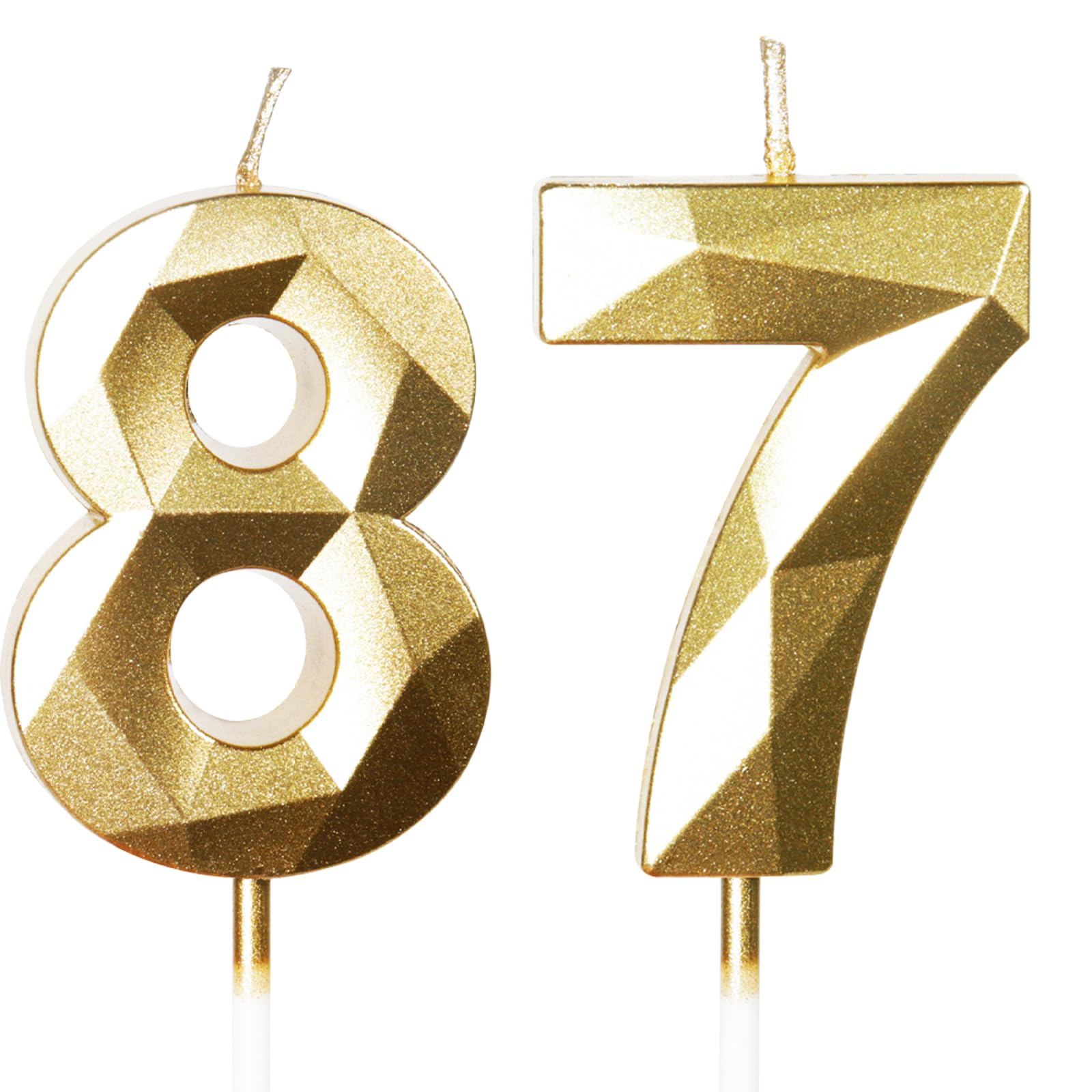 Gold 87. Geburtstagskerzen, 87. Geburtstagsdekorationen für Frauen und Männlich, 3D-Zahl-87-Kerze für Kuchen, Goldene Kuchendekorationen für Geburtstagsfeiern und Hochzeiten Zubehör