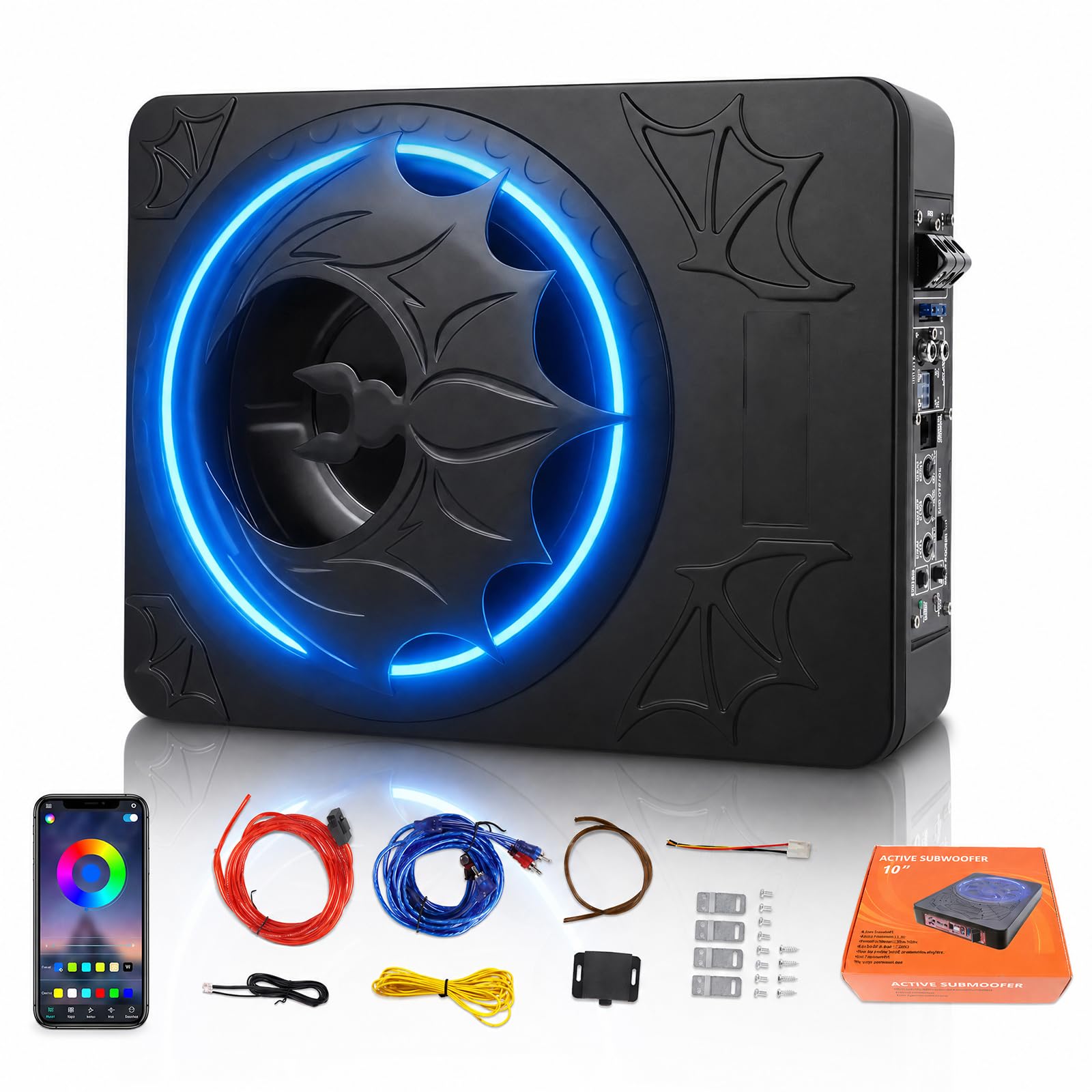 CAMECHO Aktiv-Subwoofer 1200W 70mm Ultraflach Untersitz-Subwoofer für Auto mit Stromversorgung: Aktiver Subwoofer mit integriertem Verstärker, Hoch-/Niedrigpegel-Eingang und Lautstärkeregler für SUVs
