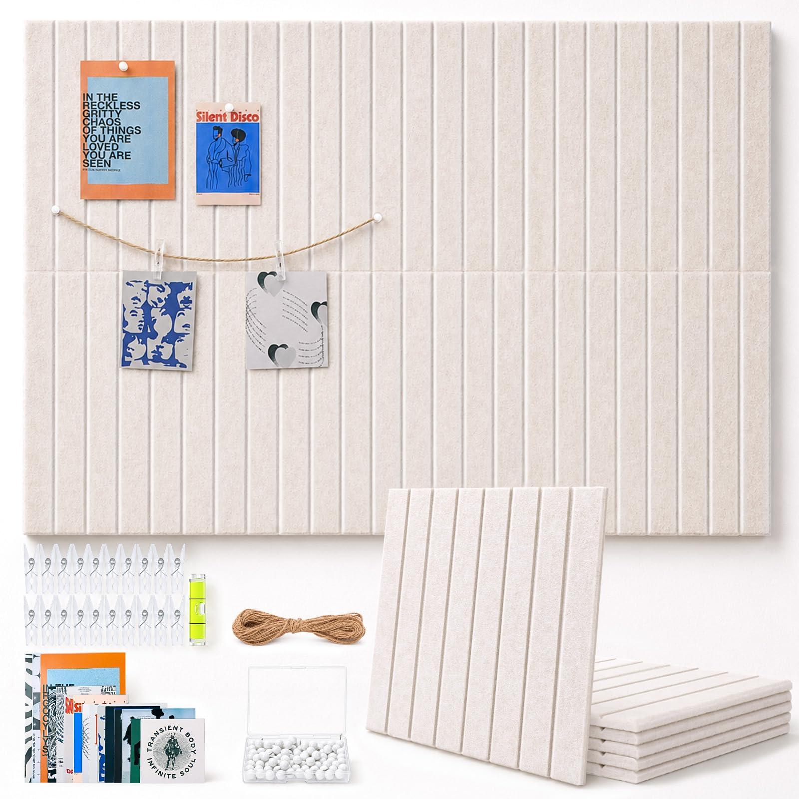TruuNotion 6 Pack Felt Pin Board Self Adhesive, 36 x 24 inch Notice Board Tiles 0.9cm Thick Vision Board with 48 Nano Pads, 100 Push Pins, Cork Board Alternative for Office, Kitchen, Home (Camel)