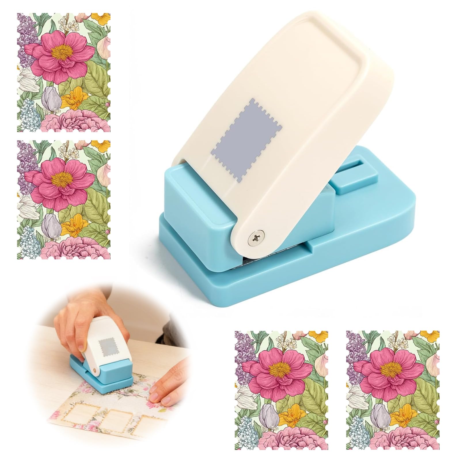 Square Paper Craft Punch, 9x5cm Portable Scrapbooking Squares Stamp Puncher, Handicraft Postage Stamps,Scalloped Rectangle Lever Action Craft Punch for Card Making, Scrapbooking, DIY Crafts Suppliess