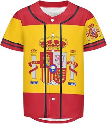 Vnurnrn Spain Flag Mens Baseball Button Down Jersey Hipster Hip Hop T Shirts