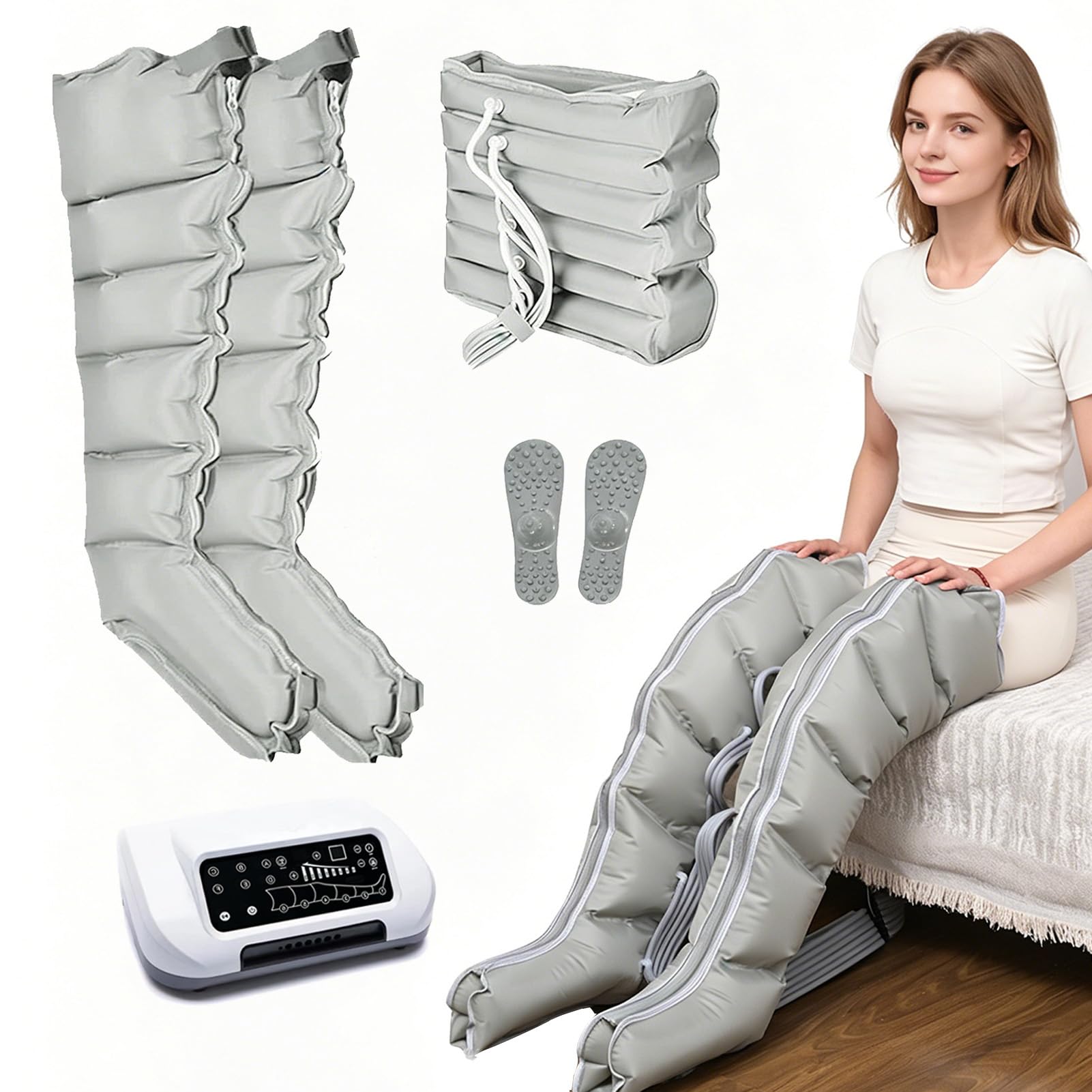 Joyfitness Recovery Boots, Compression Boots for Legs, 6 Cavity Leg Compression Massager System with Pressure Sensor, Wireless Remote, Auto Exhaust, Improves Blood Circulation, Reduces Swelling