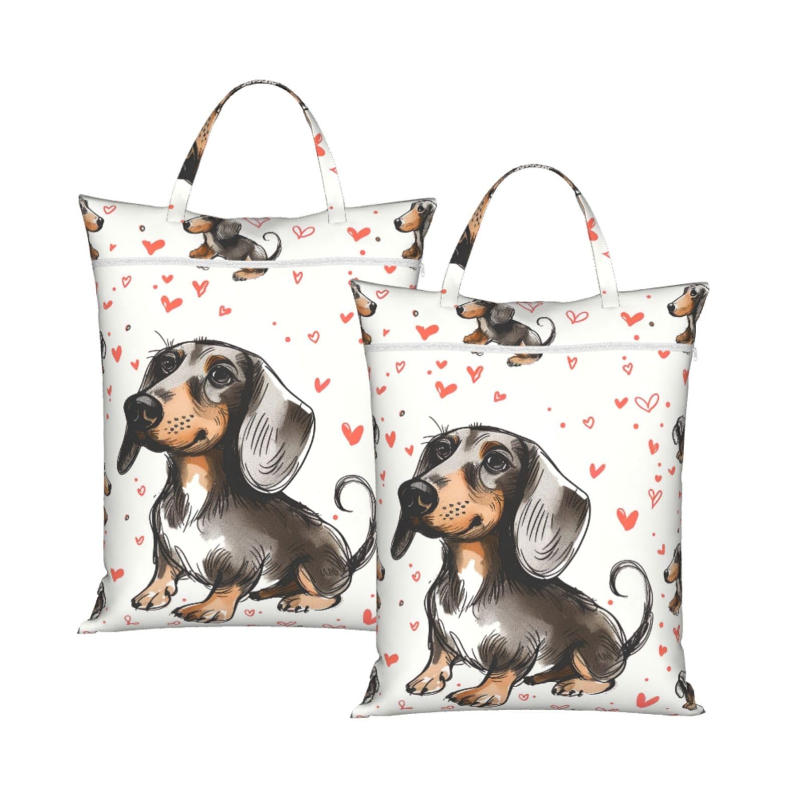 Large Travel Laundry Bags,I Love My Dog Dachshunds Print with Handle Foldable Laundry Bag for Holidays Gym Swimming and Family Trips, 2Pcs