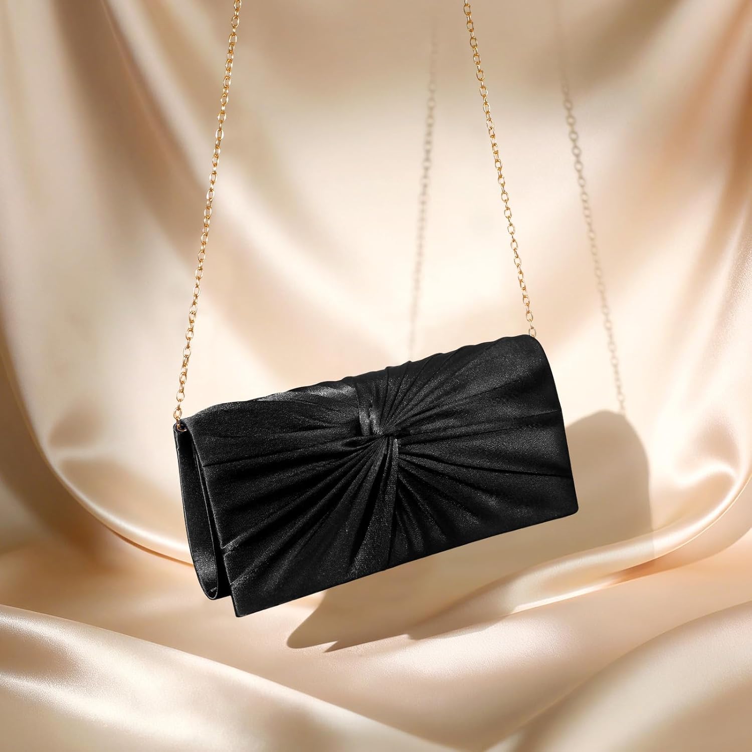 Evening Satin Purse with Detachable Chain Fomal Clutch Women's Evening Handbags