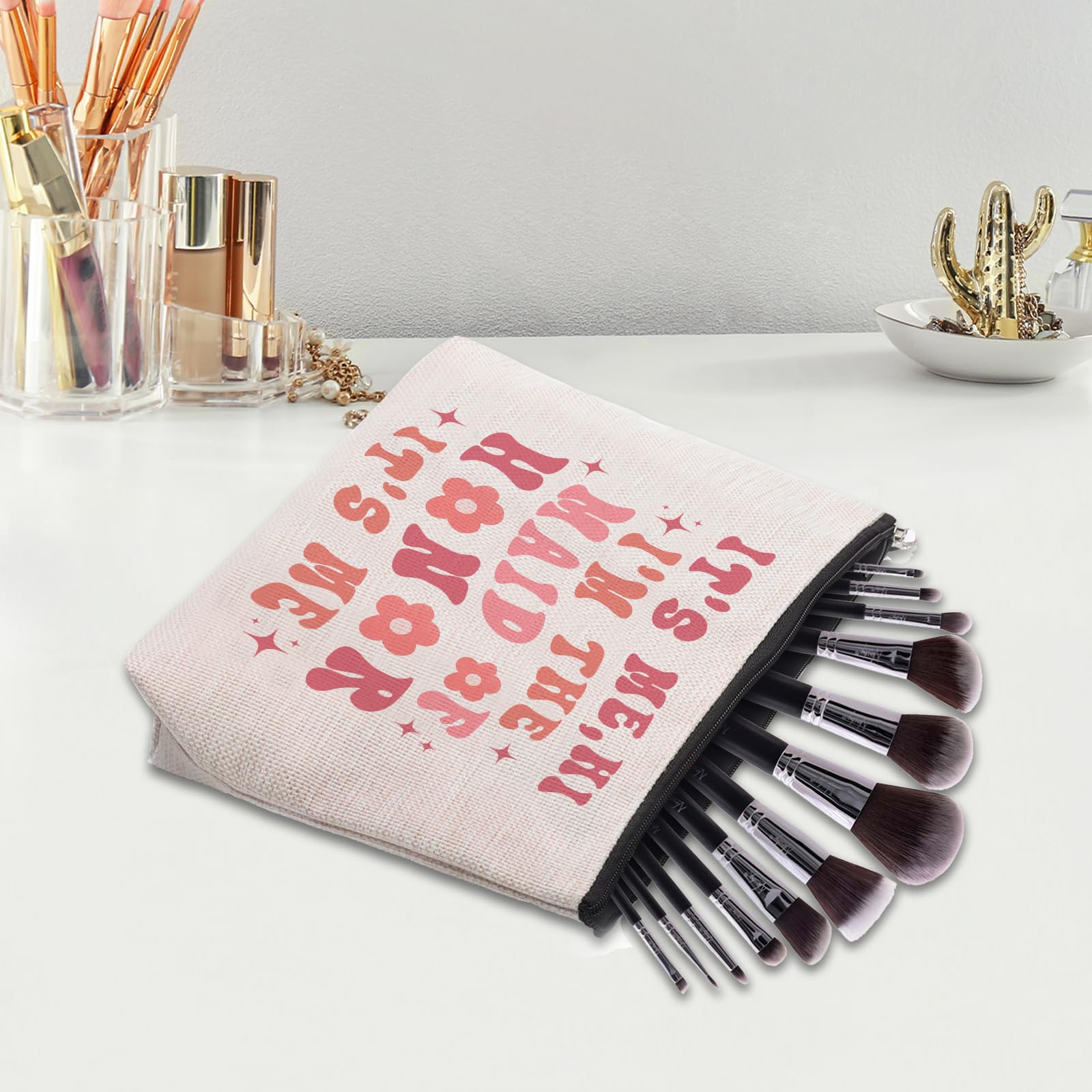 Maid of Honor Gift from Bride, Bridesmaids Proposal Gifts, Bachelorette Party Gift for Maid of Honor, Wedding Gifts for Sister Besties Friends Women Bridesmaid Makeup Cosmetic Bag Travel Pouch