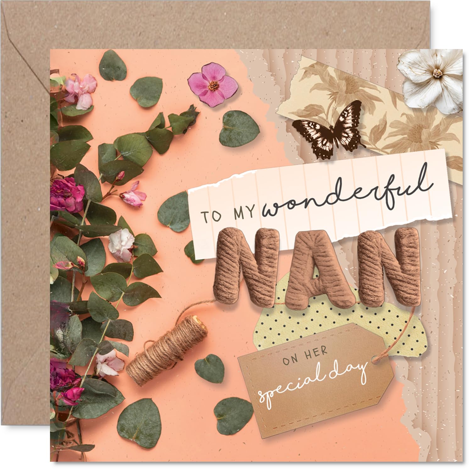Heartfelt Birthday Card for Nan - Brighten Her Day with Cheerful Butterflies and Blooms - Delicate Floral and Butterfly Design, Mother's Day - 145mm Square, Envelope Included