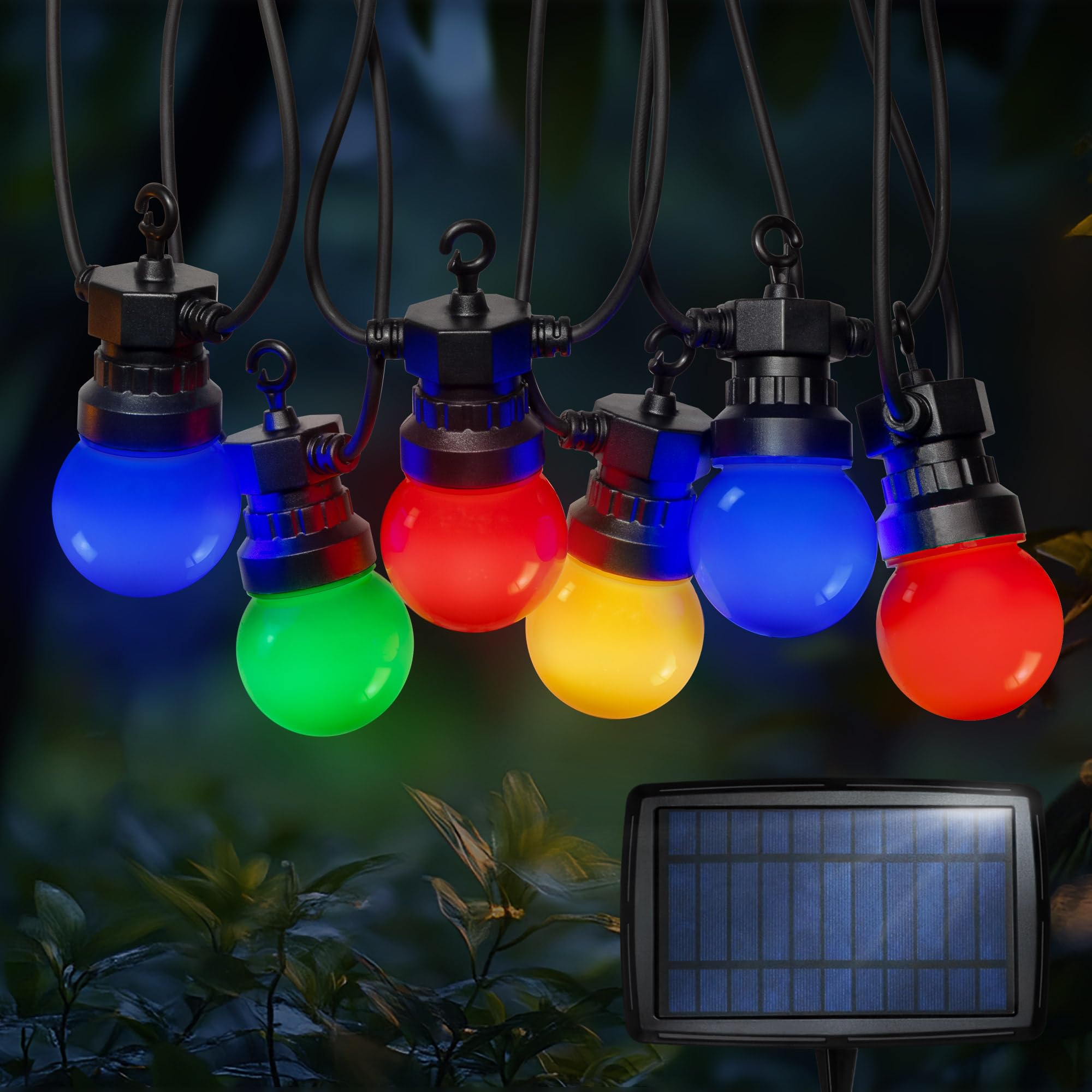 SKYLANTERN® Partylichterkette 10m Außen bunt – 10 E27 Glühbirnen (blau, rot, gelb, grün) – IP44 wetterfest – Romantische LED Lichterkette für Garten & Terrasse