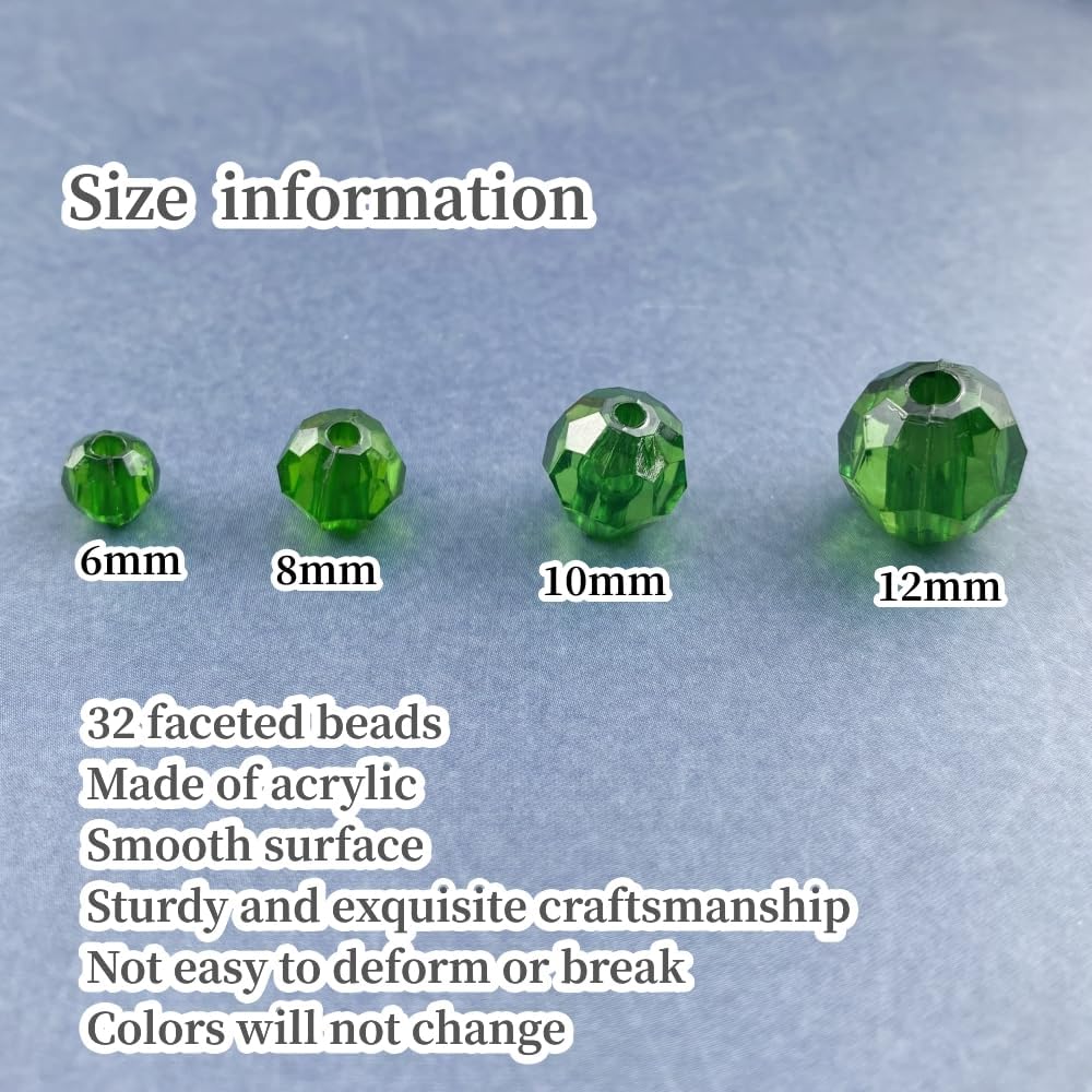 300pcs 8mm Acrylic Round Crystal Faceted Beads for Crafts Spacer Beads for Jewelry Making Necklaces Bracelets Earrings DIY Decoration(Dark Green) - Image 2