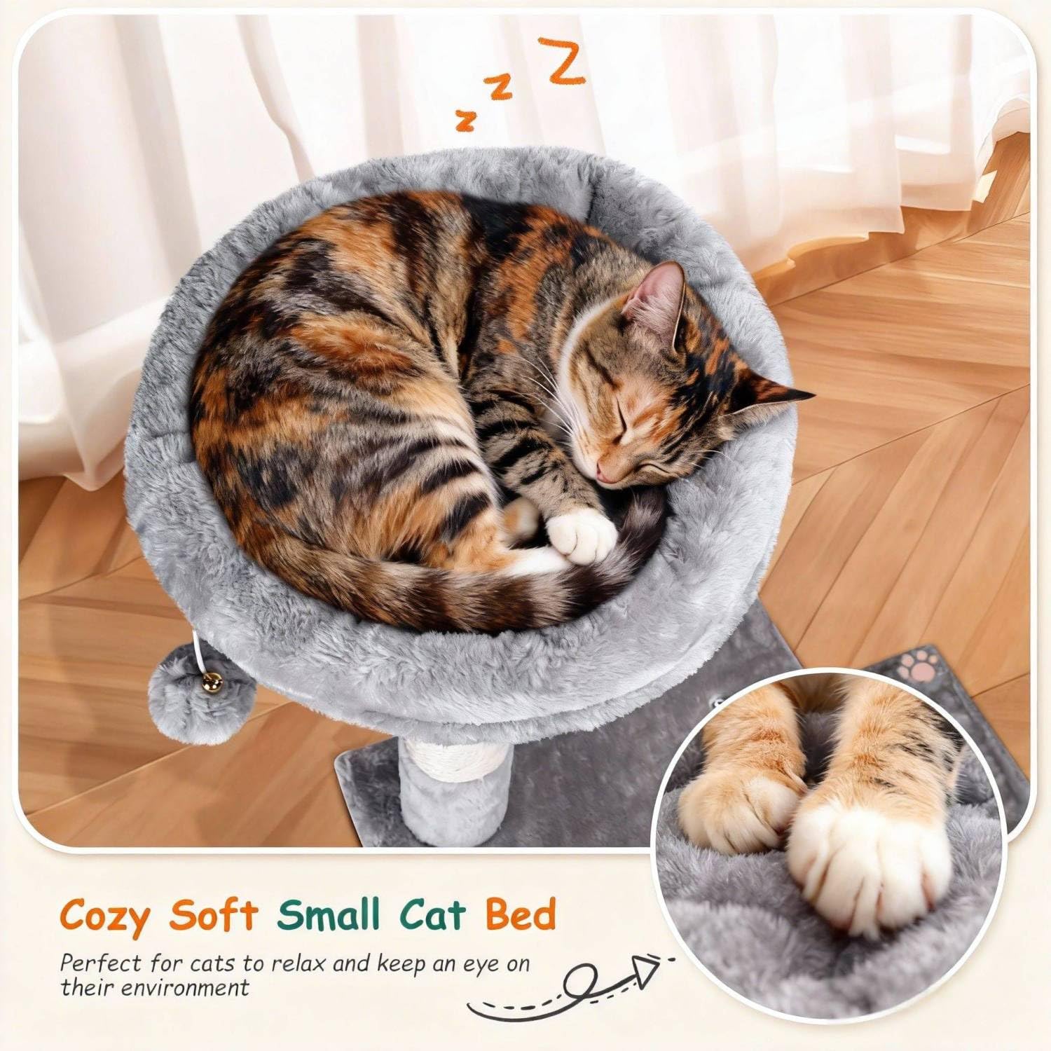 Nobleza Tiragraffi per Gatti Adulti148 cm, Tiragraffi con Amaca, 9 Pali Sisal, 2 Piattaforme, Pompon e Cuscino, Gioco per Gatti Adulti, Grigio