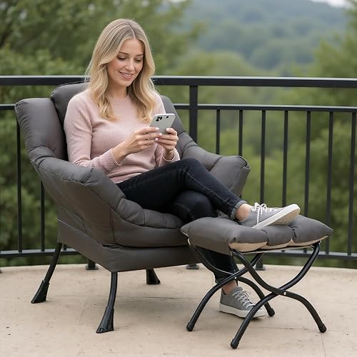 Miniatura 9 de Silla perezosa con otomana, moderna silla de acento contemporánea, sofá de ocio con reposabrazos, conjunto de silla de lectura y reposapiés plegable
