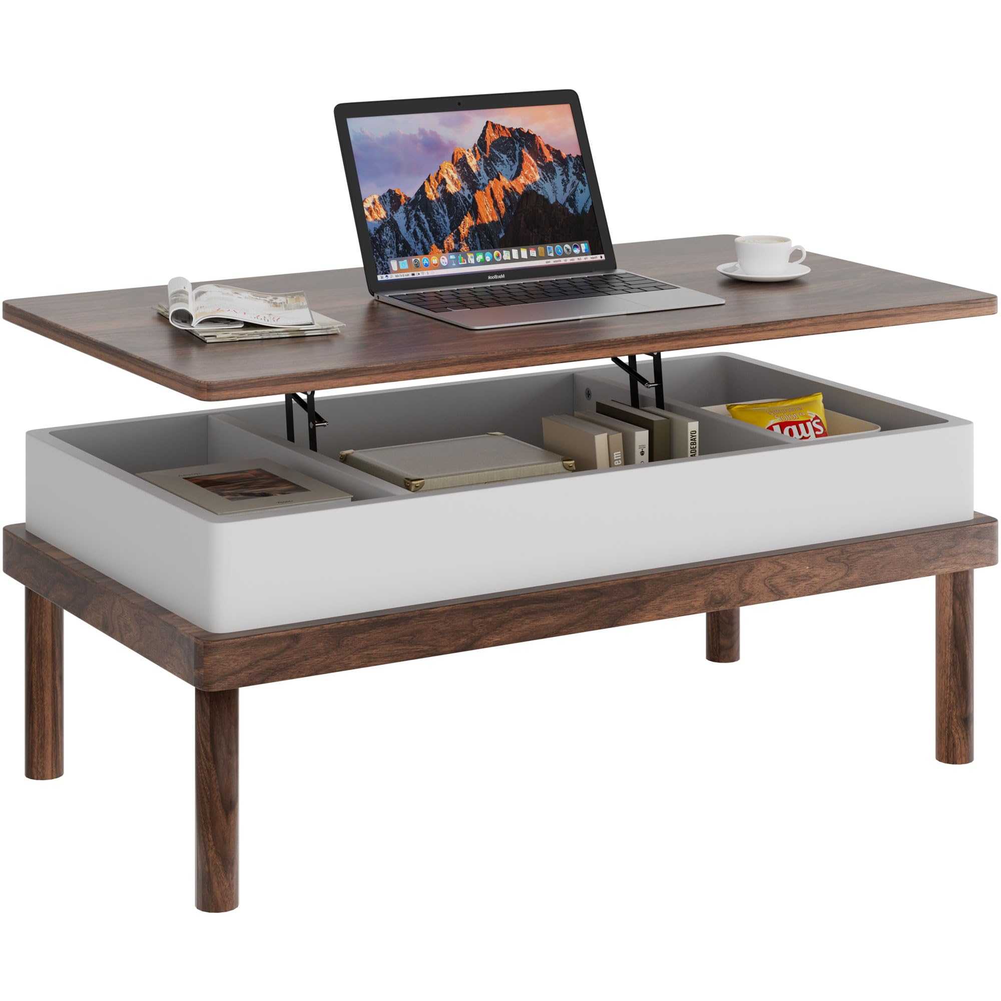 ShintenchiCoffee Table,Rising Tabletop Dining Table, Lift Top Coffee Center Table for for Living Room, Office, Home