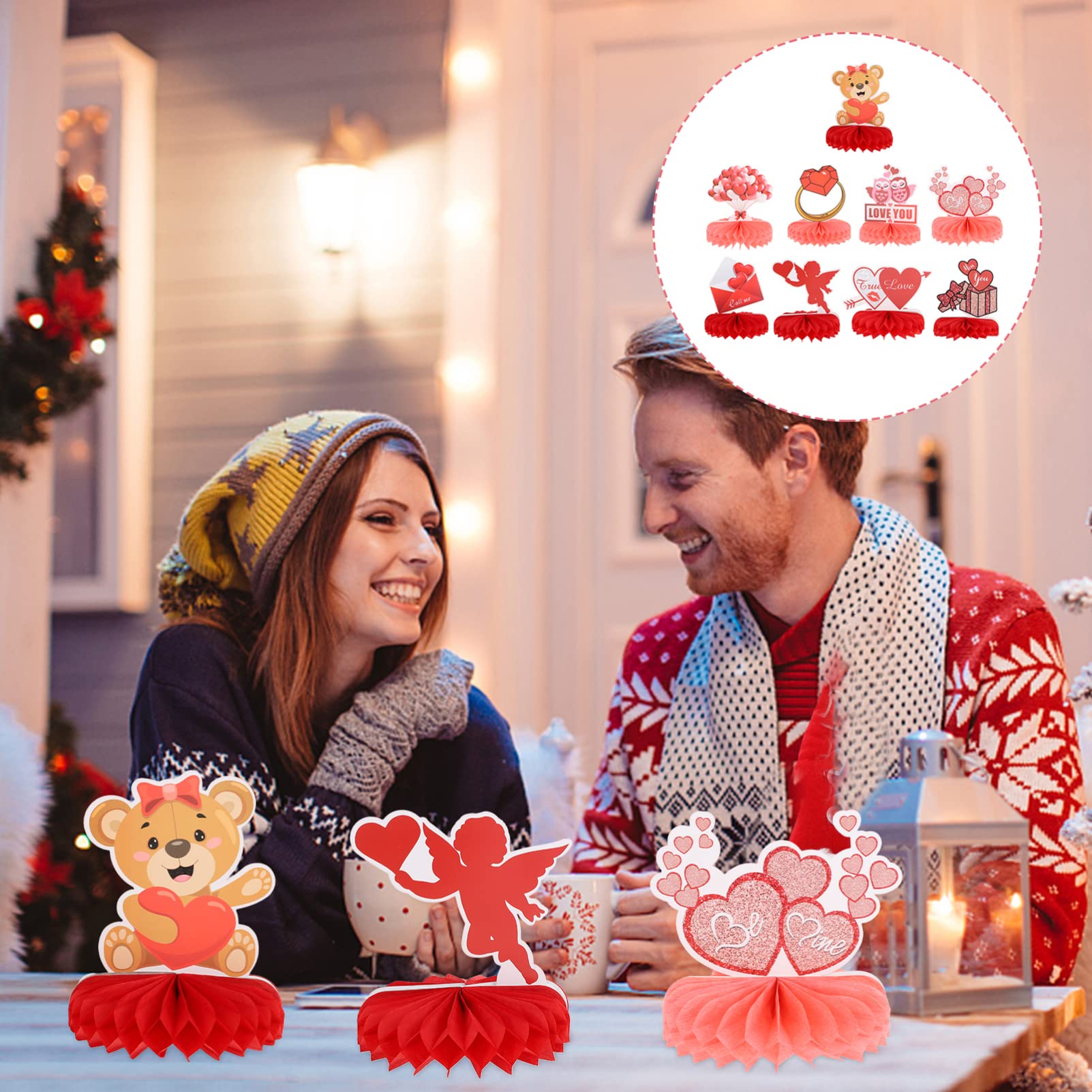 Amosfun 3 Juegos Decoración del Día De San Valentín Decoración San Valentín Adornos Fiesta Panal Decoración De Mesa Colgante De Bolas De Papel Ornamento Casero 3D Rojo 9 Uds * 3