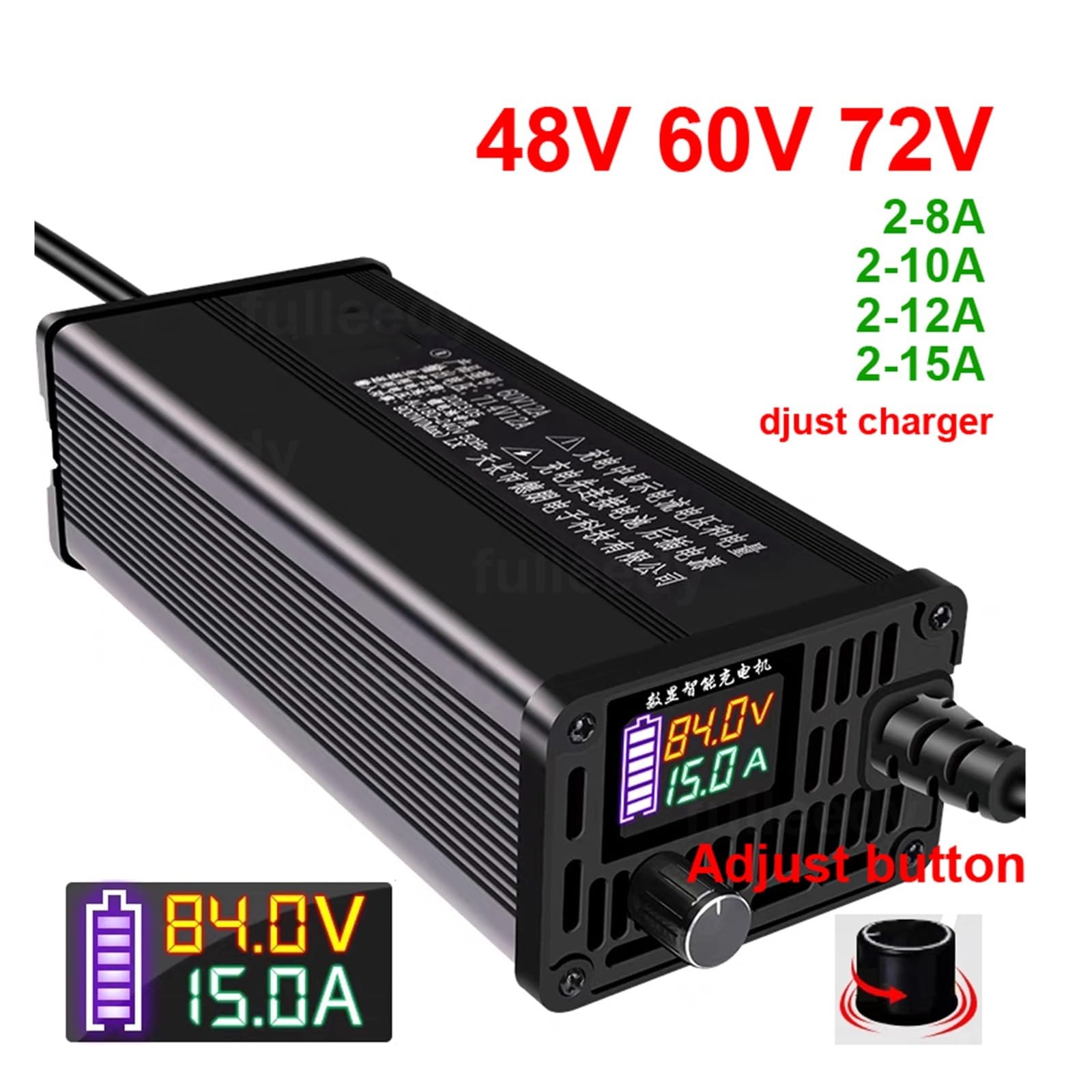 Einstellbares Ladegerät 48V 8A 2A - 8A 54,6V 58,V 84V 5A 73V 50,4V 8A 67,2V 43,8V 58,4V 58,8V 87,6V 88,2V 8A 72V Ladegerät 48V 5A 60V (16S 67.2V)