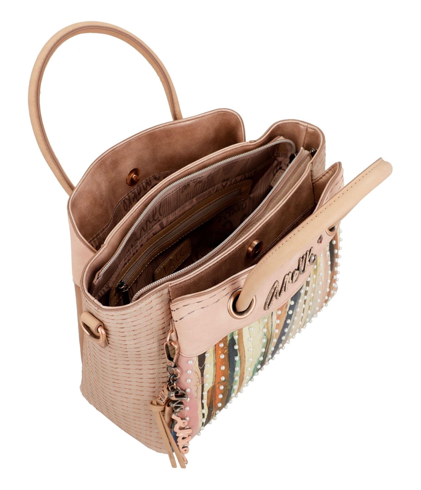 Anekke - Damentasche - Bowlingtasche aus Kunstleder für Damen mit verstellbarem Riemen, 2 Handgriffen und Reißverschlüssen - Zubehör und Accessoires für Damen - Maße 27 x 21 x 12 cm, bunt
