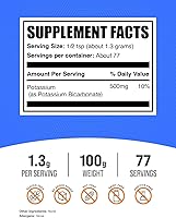 Vista 2 de BulkSupplements. com Polvo de bicarbonato de potasio - Bicarbonato de potasio grado alimenticio, suplemento mineral - 0.05 oz por porción, 100 g