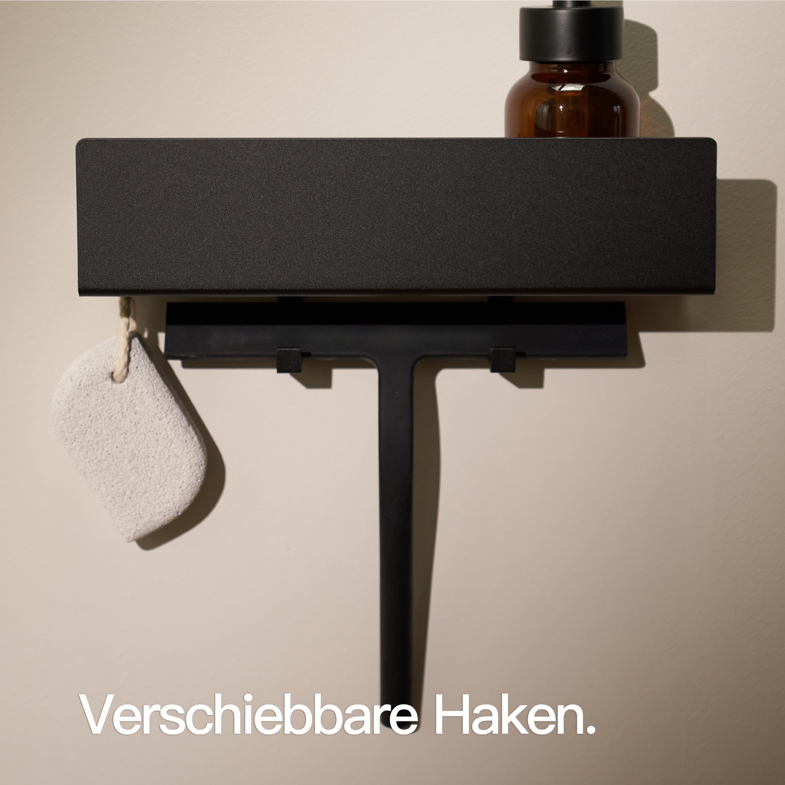Designfabrik Hamburg Duschablage ohne Bohren | Badezimmer Organizer | Duschregal ohne Bohren | Badregal | Hängeregal | Wandregal | Duschkorb selbstklebend | Duschablage Schwarz 30 cm