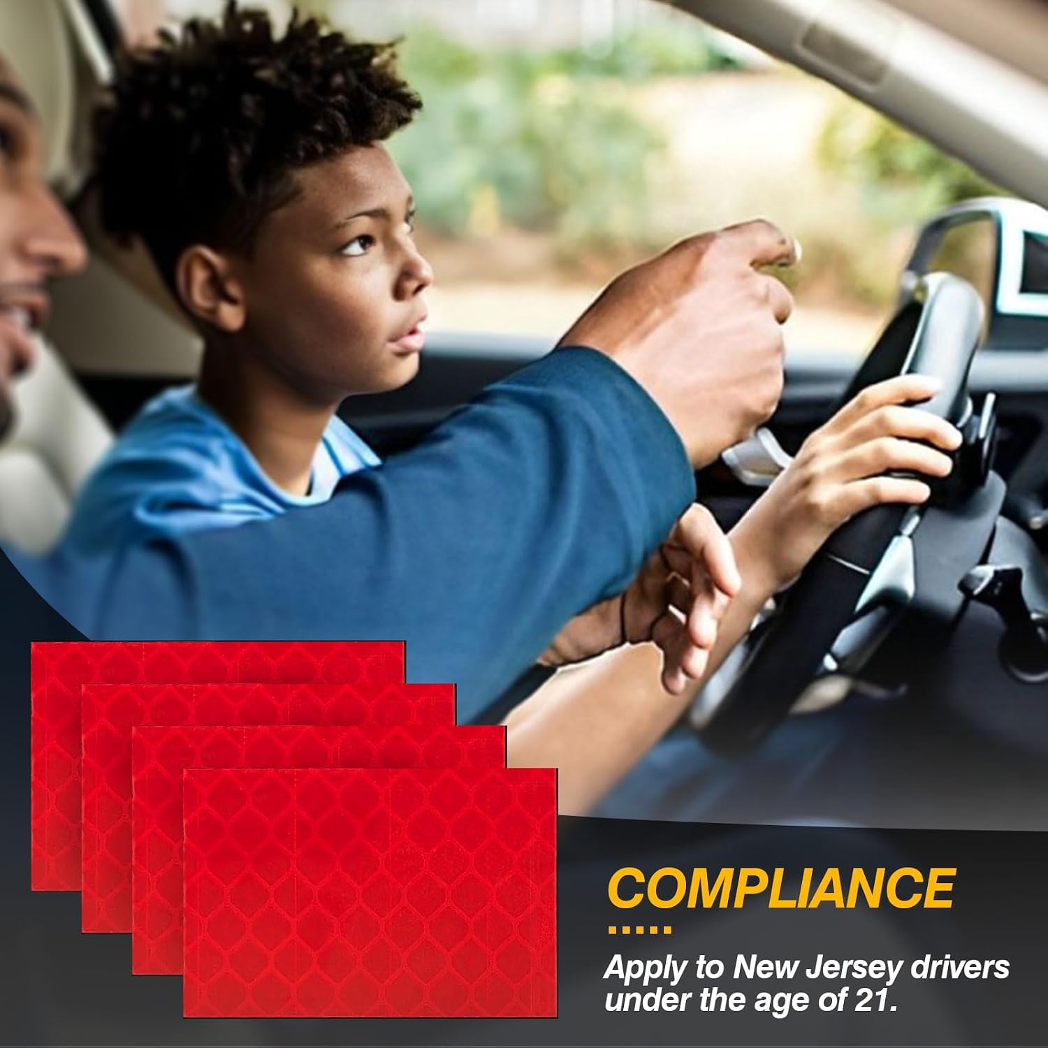 4-Pieces Reflective License Plate Stickers for New Jersey GDL Drivers - Perfect for New Drivers Under 21 & Special Learning Permits (Bright Red)