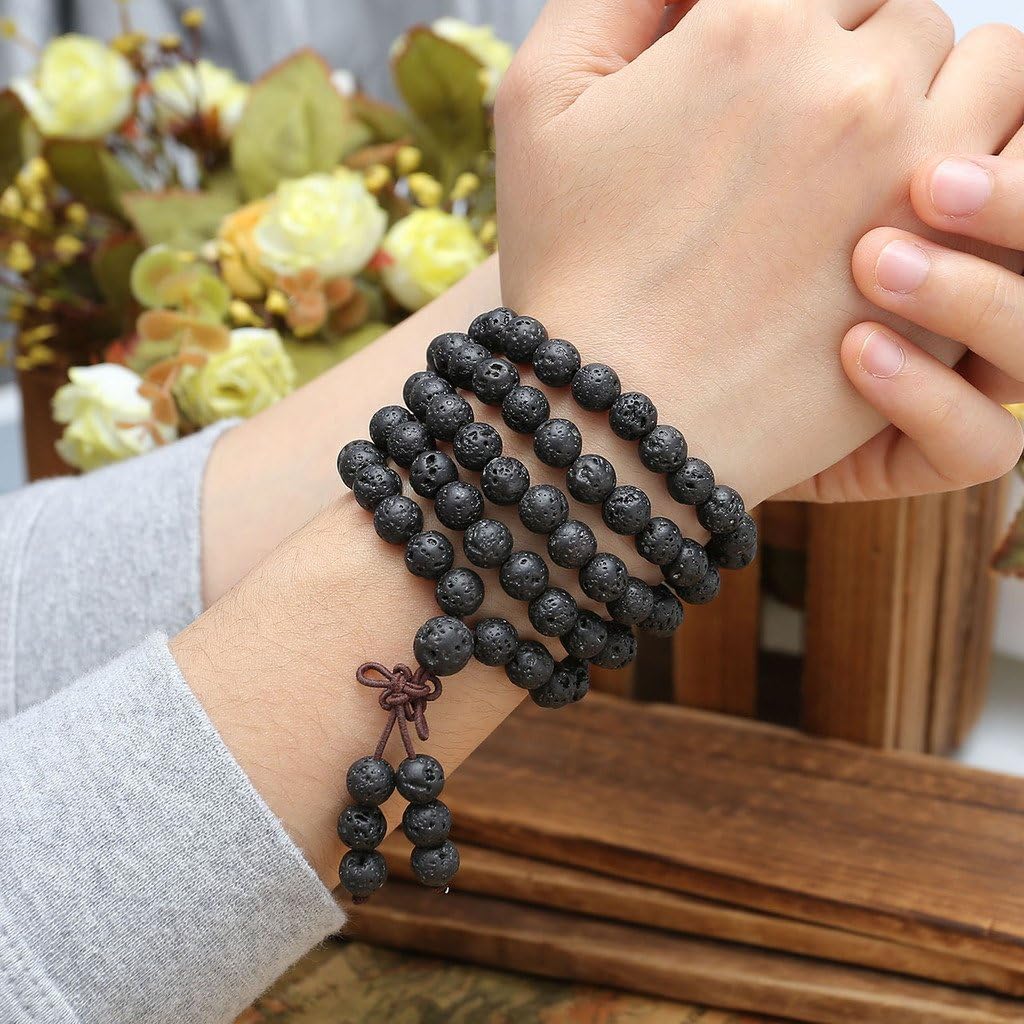 Jovivi 6mm 8mm Natural Lava Rock Stone Healing Gemstone 108 Prayer Beads Tibetan Mala Bracelet Necklace - Image 3