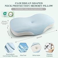 Vista 4 de Almohada cervical para soporte de cuello y hombros, almohadas ergonómicas de contorno de espuma viscoelástica con doble altura ajustable y funda