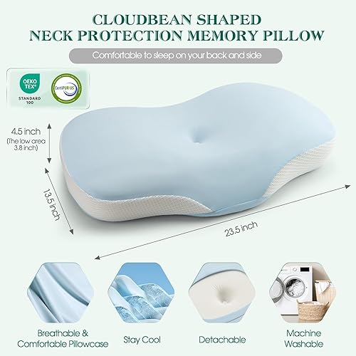Miniatura 4 de Almohada cervical para soporte de cuello y hombros, almohadas ergonómicas de contorno de espuma viscoelástica con doble altura ajustable y funda