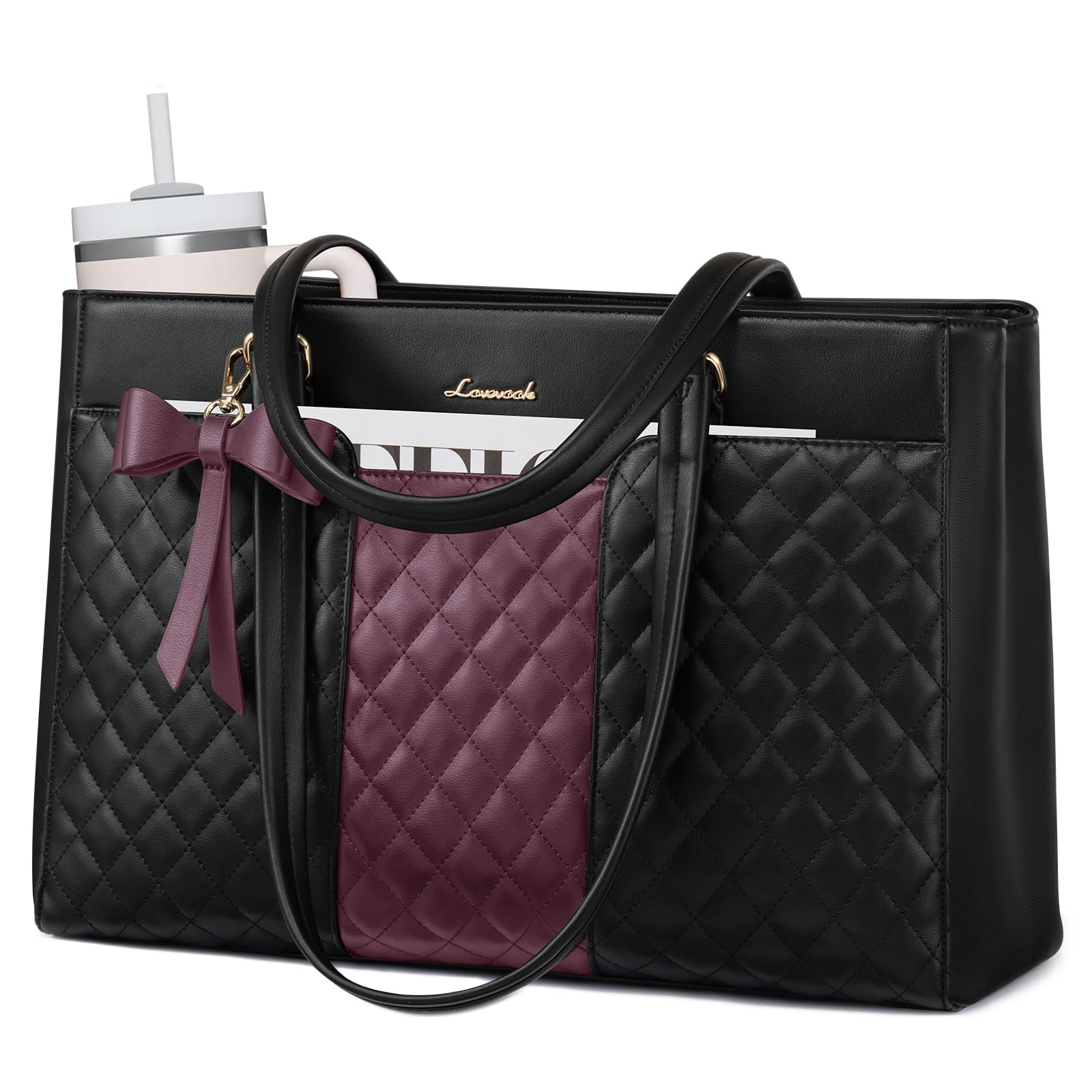 LOVEVOOK Laptop Tote Bag for Women 15.6 Inch PU Leather Work Bag
