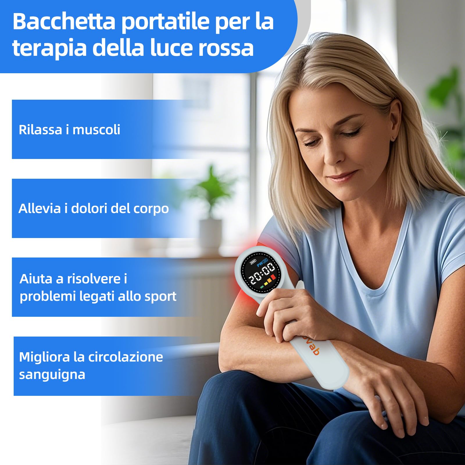 Dispositivo Terapia Della Luce Rossa 4x980nm 4x810nm 16x660nm Dispositivo Portatile per Terapia a Luce Rossa, Terapia Della Luce a Infrarossi per Sollievo dal Dolore, Ginocchio, Spalla, Schiena