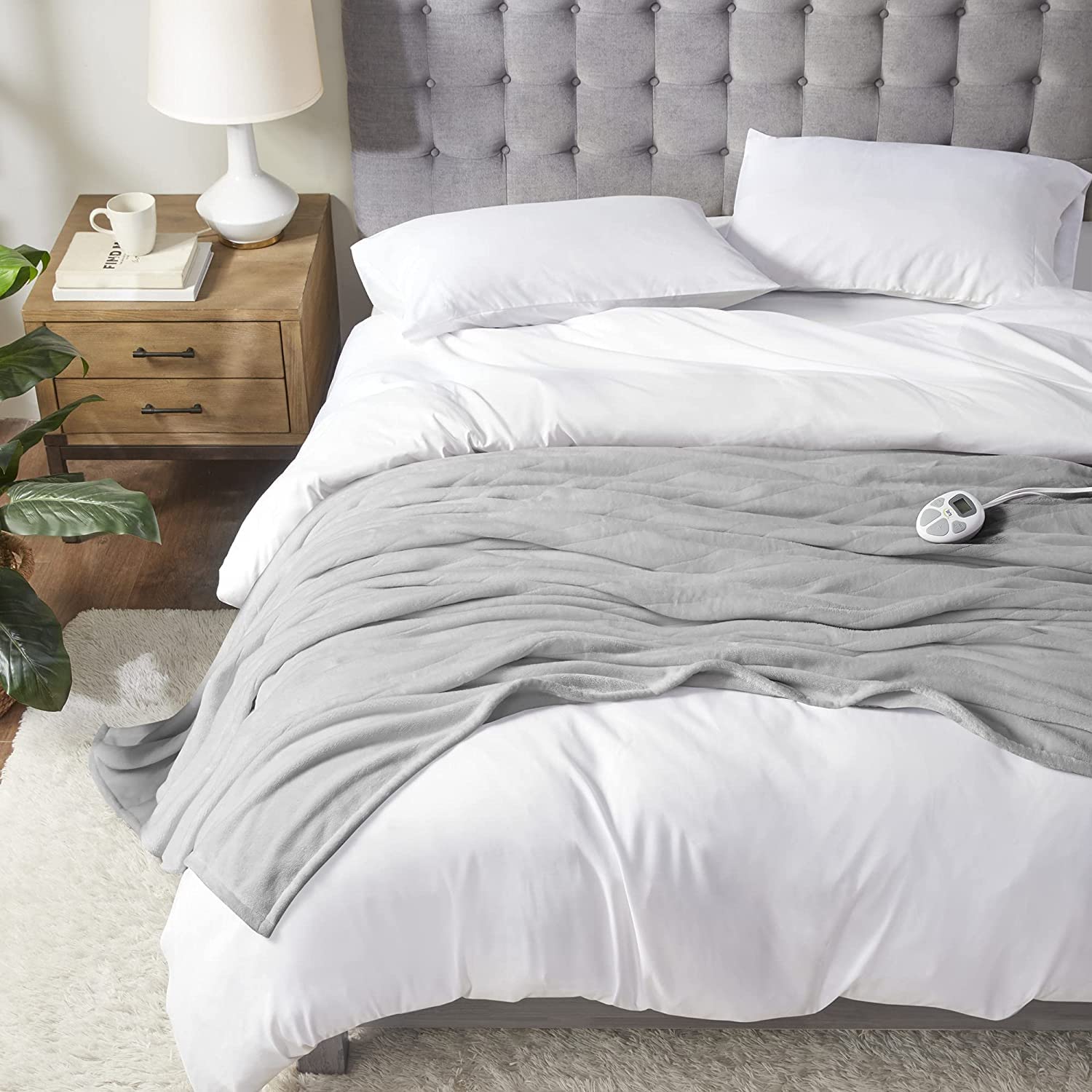 Serta Luxuriously Soft Plush Electric Blanket Fast Heating Cozy Cover, Safety Auto Shut Off Timer, Low EMF, Multi Heat Setting, ETL Certified, Machine Washable, Smoke Grey Full (84 in x 77 in)