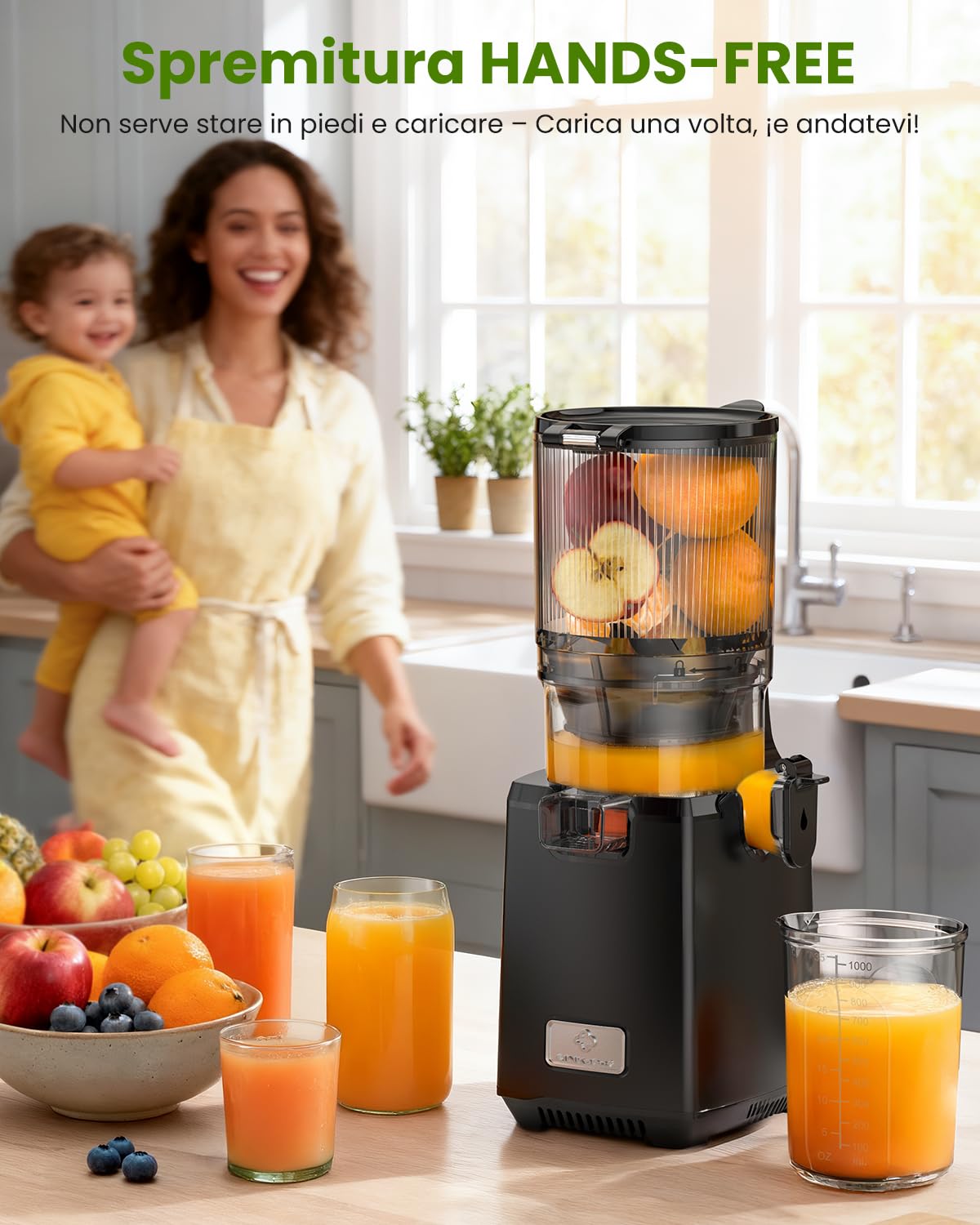 LINKChef Estrattore Frutta e Verdura, Estrattore di Succo a Freddo 250 W con Imboccatura Larga 13 cm, Juicer Machine Senza BPA, 1,8 L, Facile da Pulire, Ricette Incluse